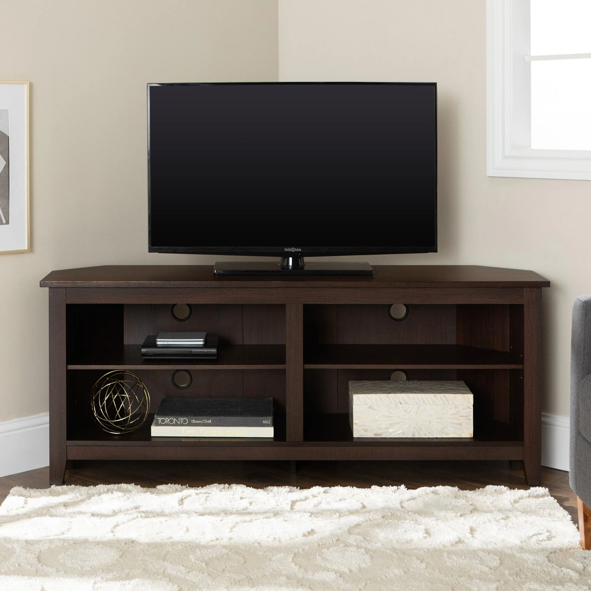 58" Transitional Wood Corner TV Stand - Image 9