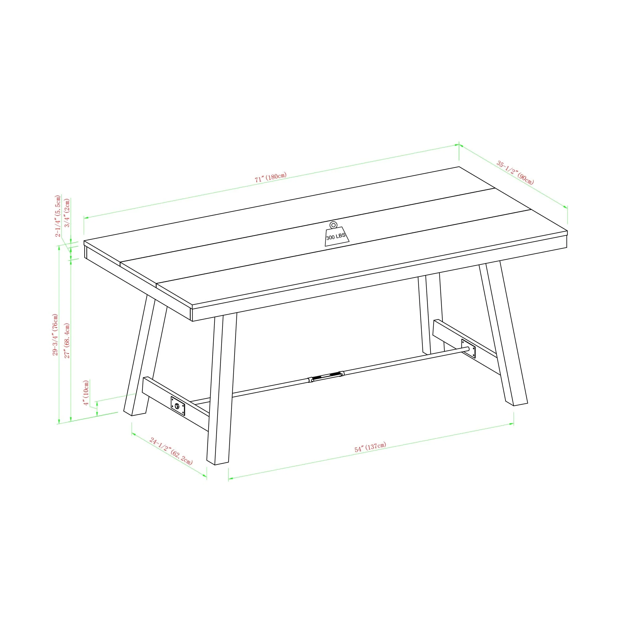 70" Trestle Dining Table - Image 7