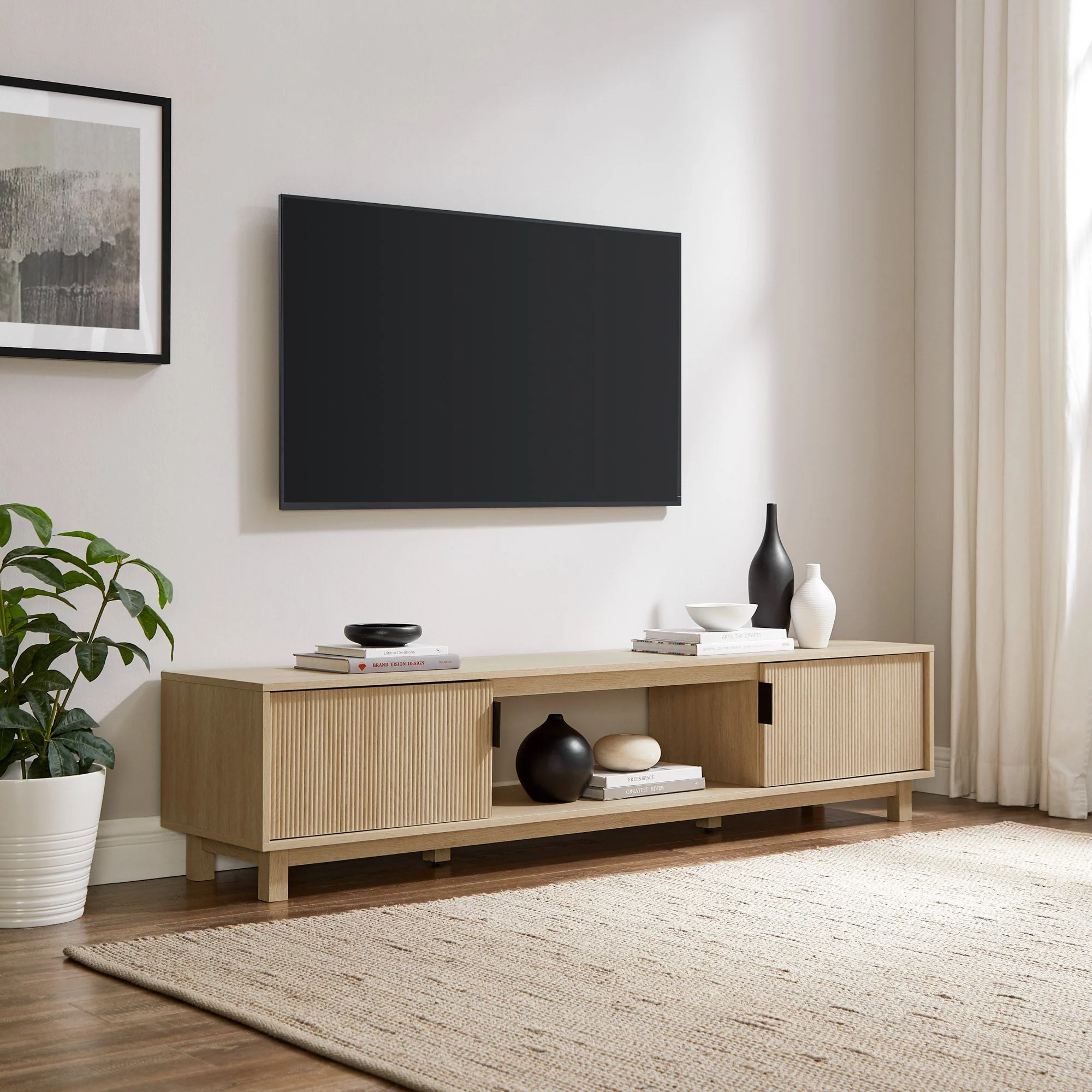 Arundo Mid-Century Modern Scandinavian 2-Door Reeded TV Stand - Image 12