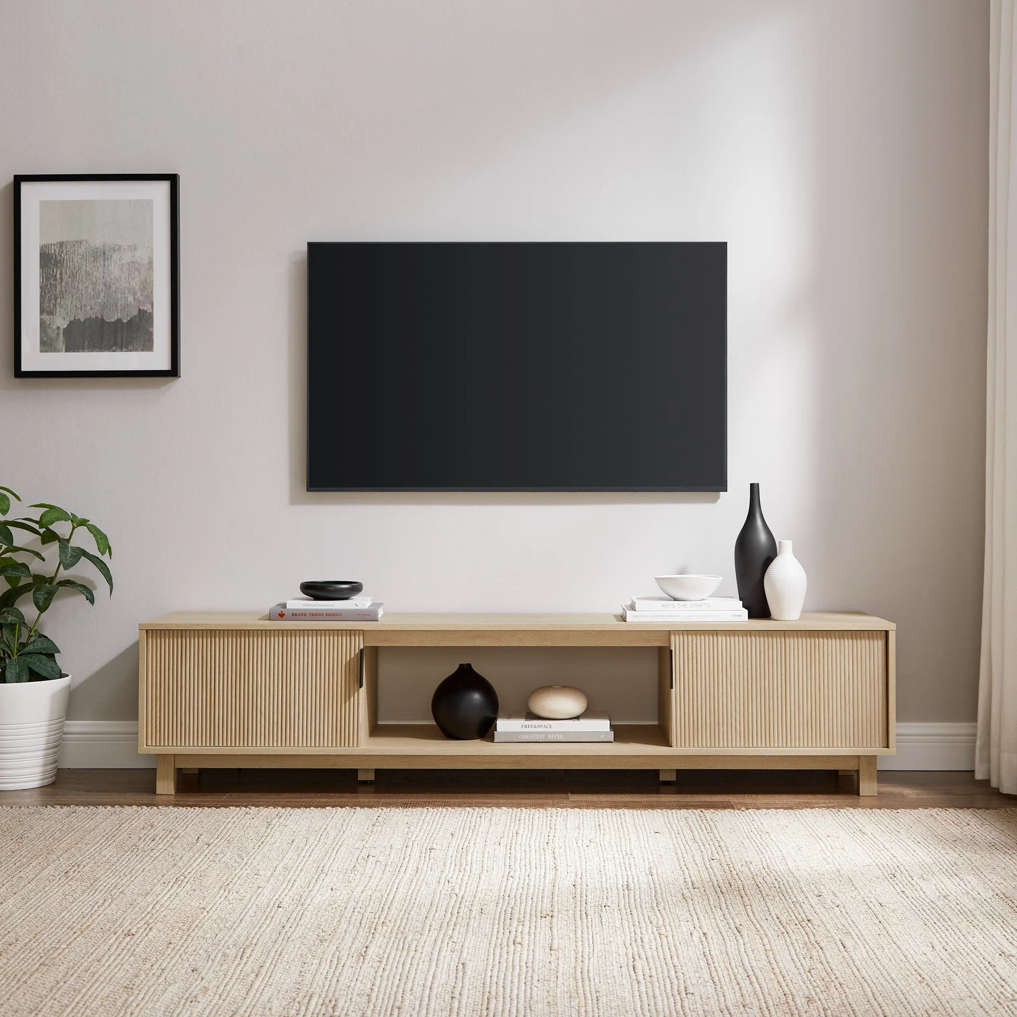 Arundo Mid-Century Modern Scandinavian 2-Door Reeded TV Stand - Image 16