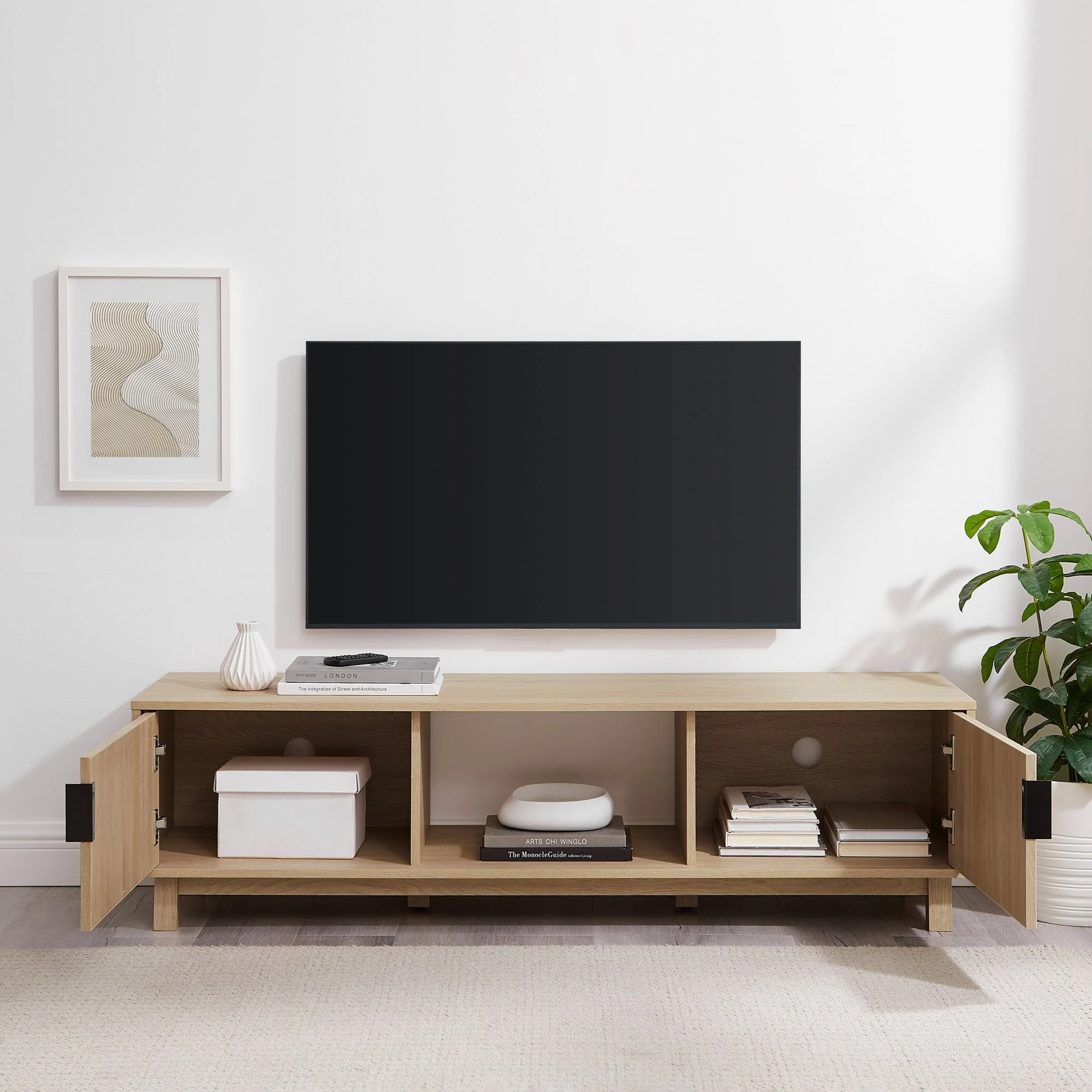 Arundo Mid-Century Modern Scandinavian 2-Door Reeded TV Stand - Image 3