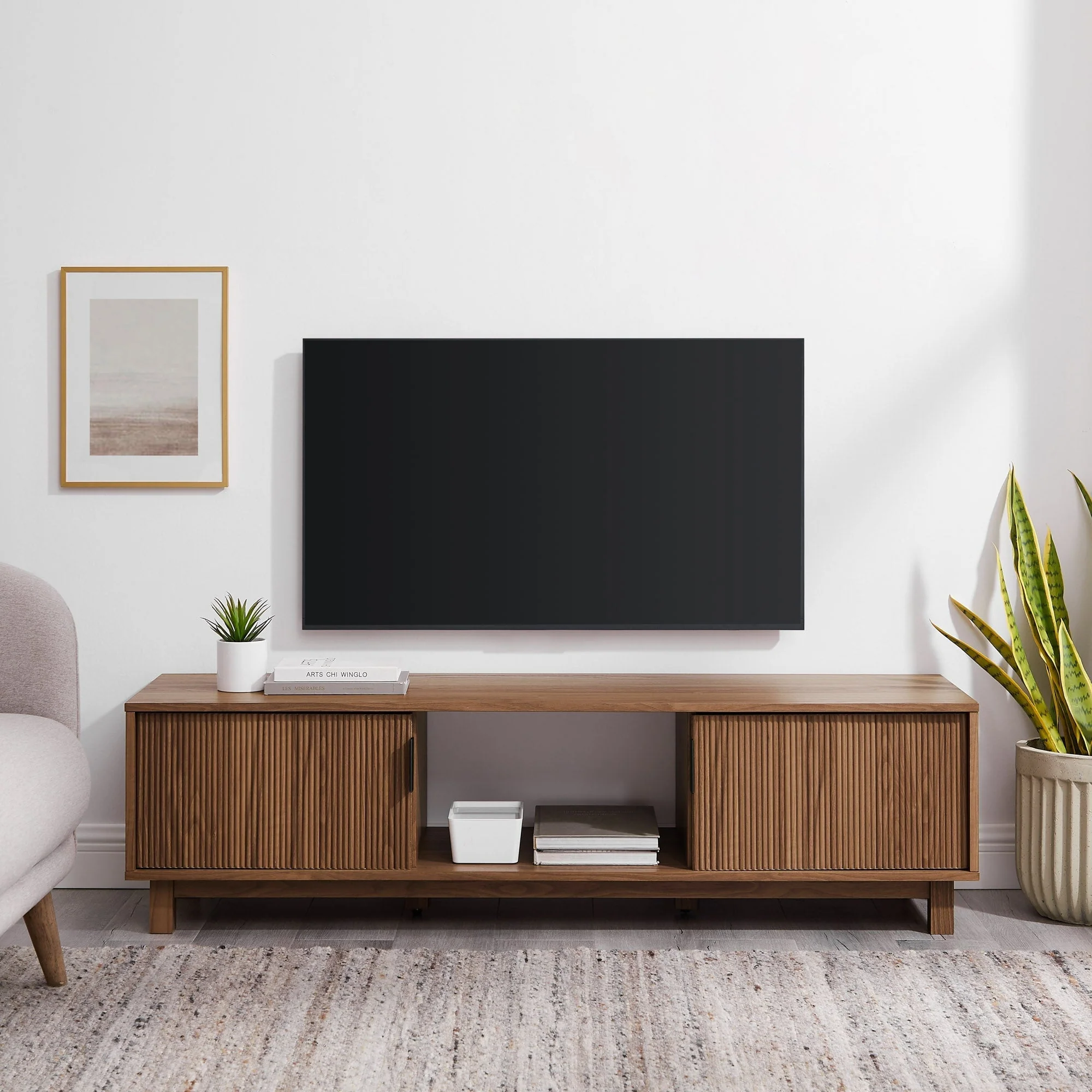 Arundo Mid-Century Modern Scandinavian 2-Door Reeded TV Stand - Image 5