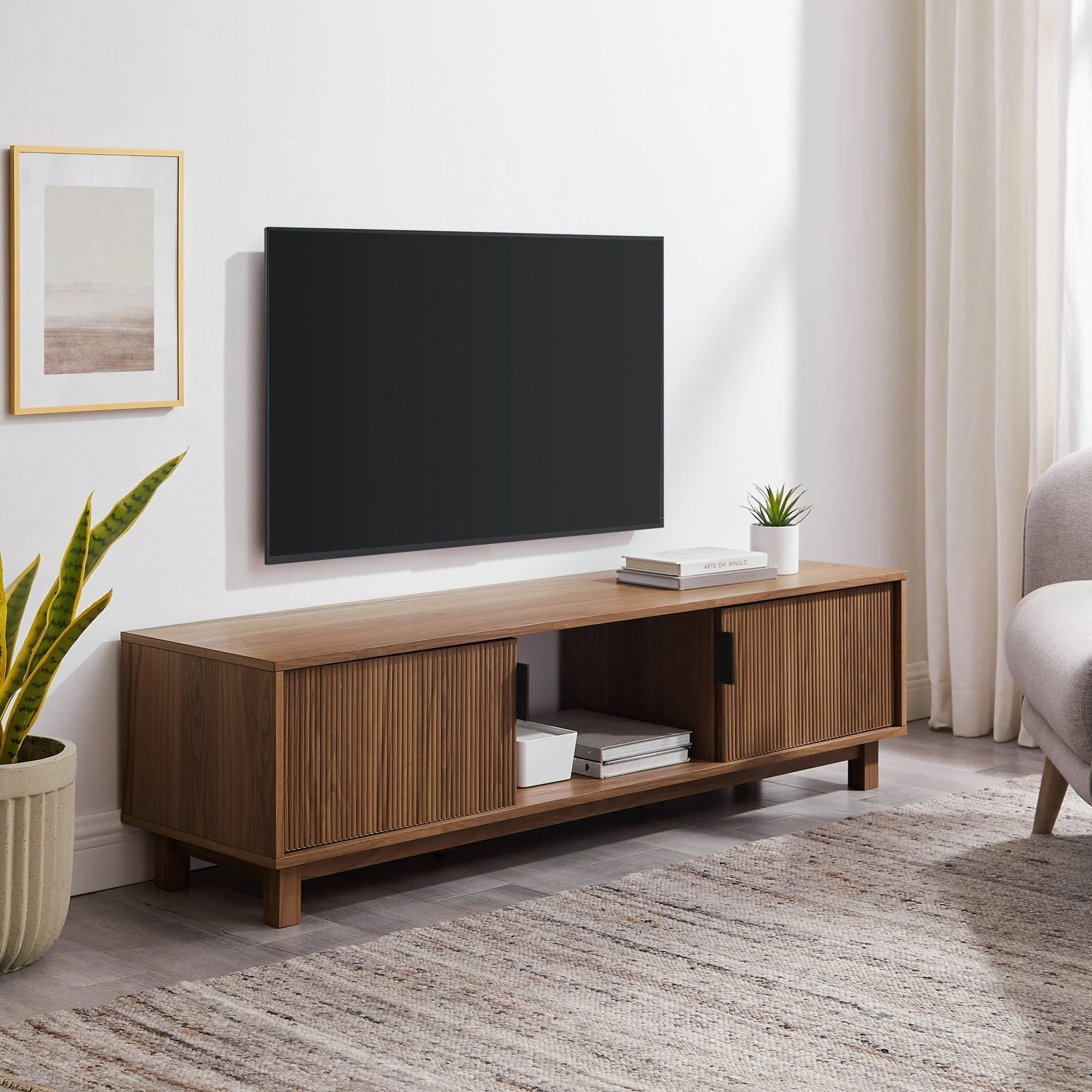 Arundo Mid-Century Modern Scandinavian 2-Door Reeded TV Stand - Image 6