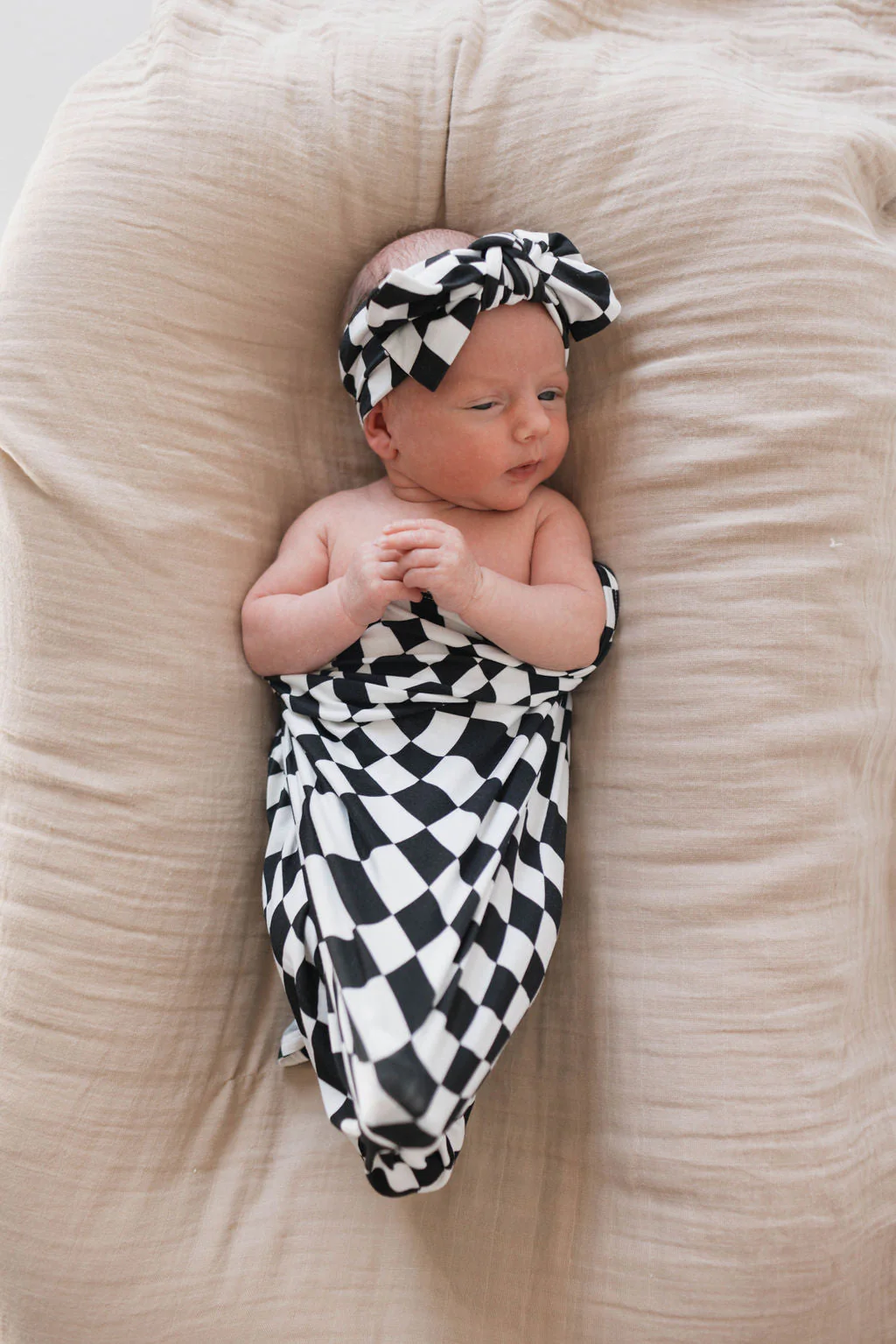 Bamboo Swaddle | Black & White Wavy Checkerboard - Image 2