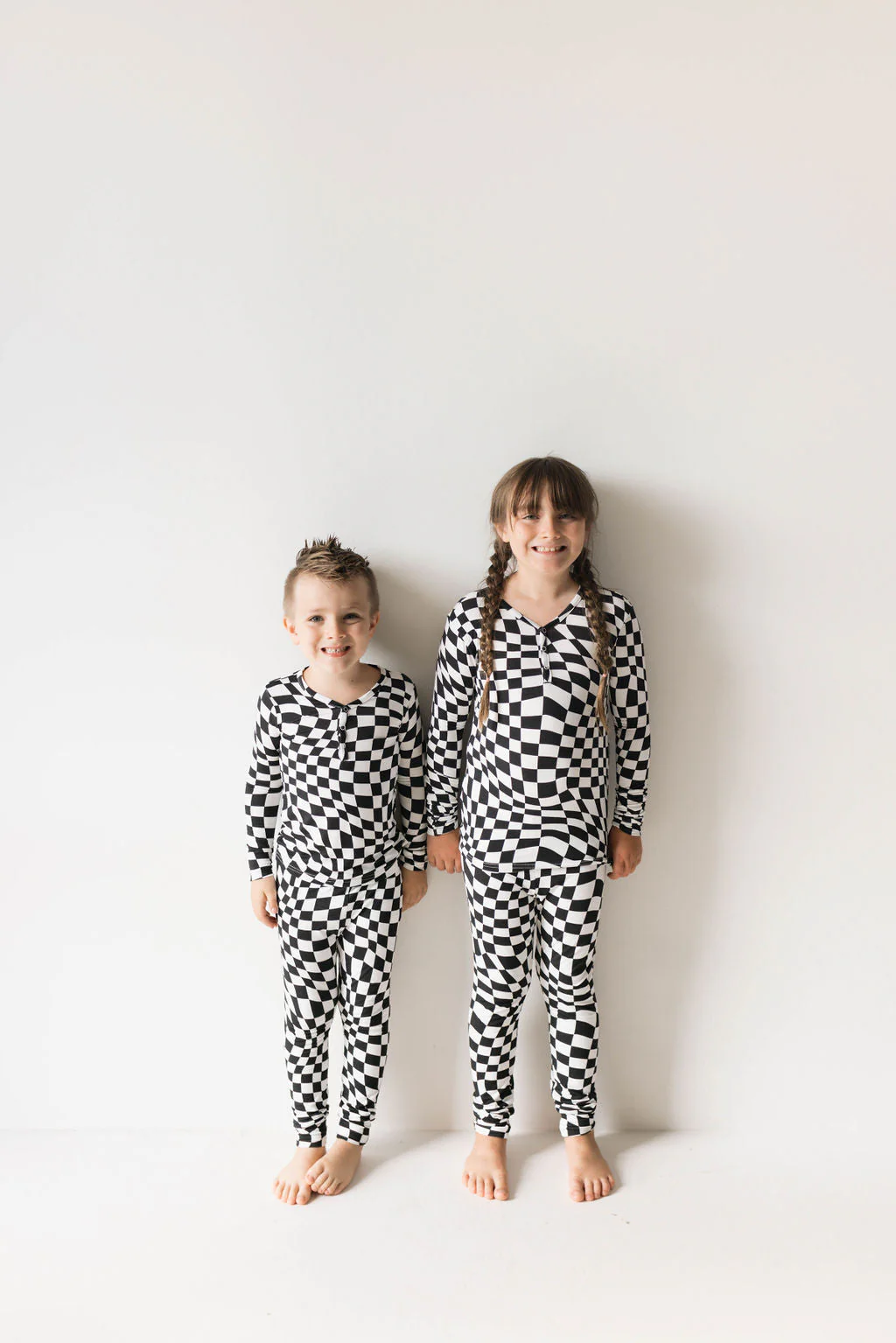 Bamboo Two Piece Pajamas | Black & White Wavy Checkerboard - Image 3