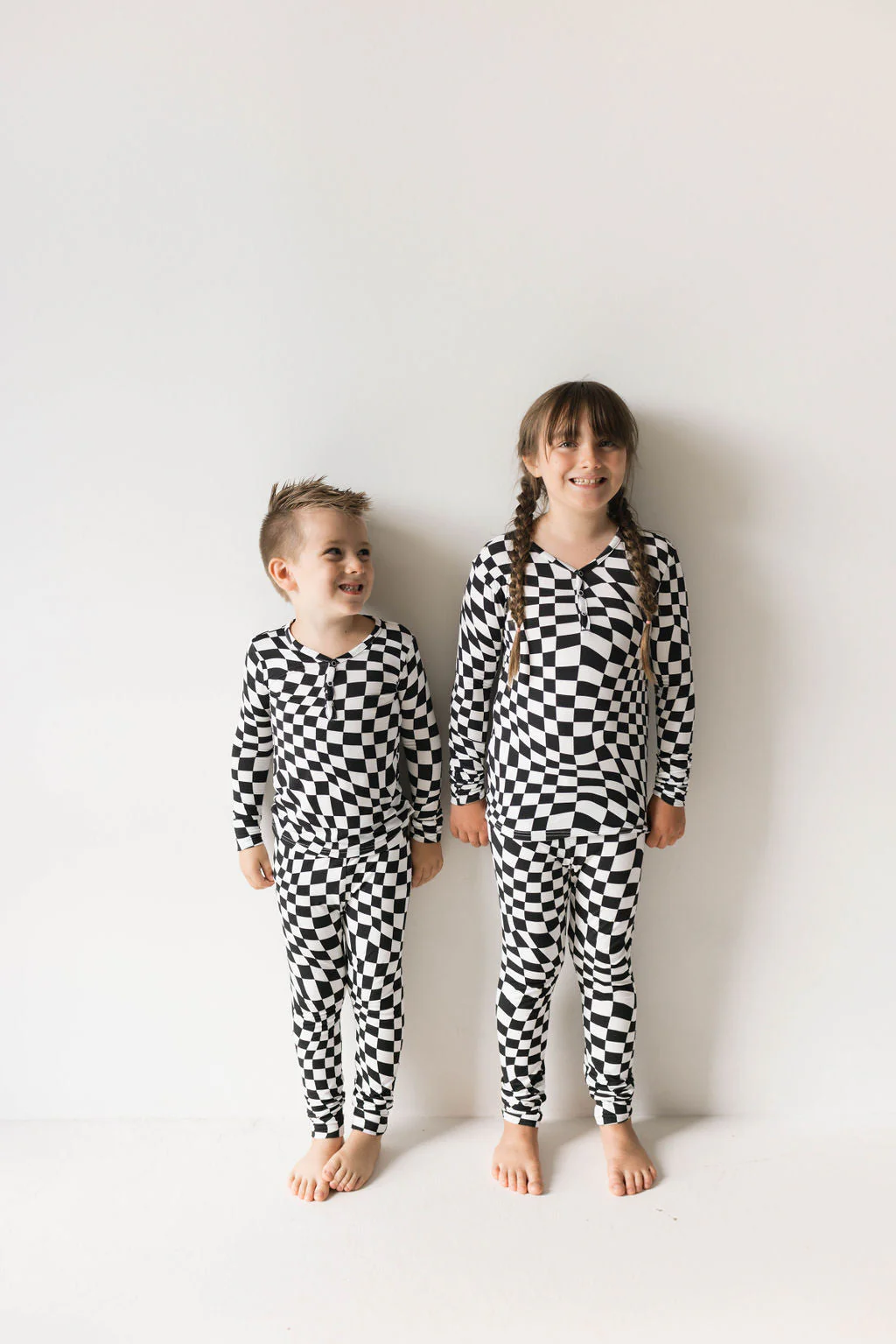 Bamboo Two Piece Pajamas | Black & White Wavy Checkerboard - Image 4