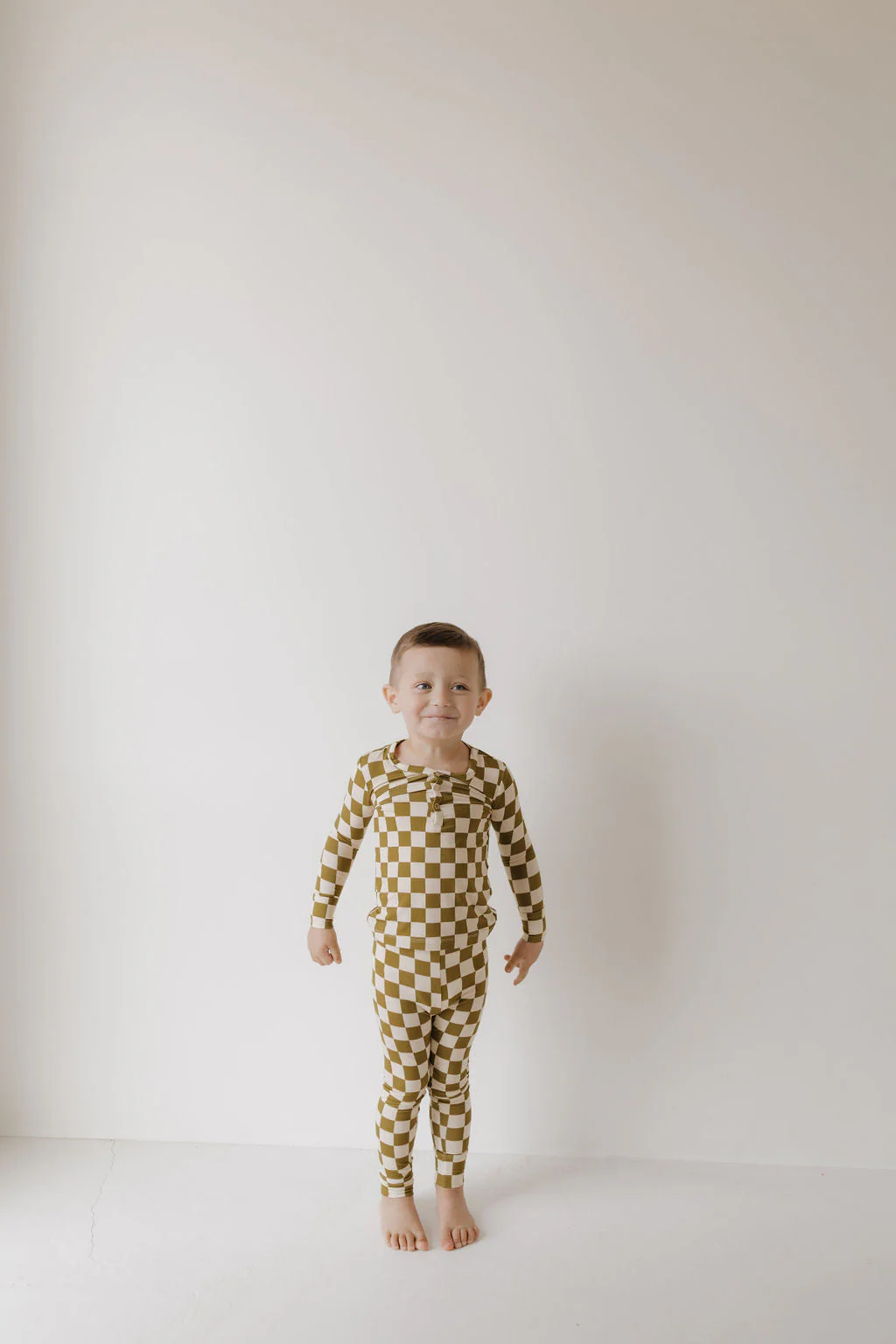 Bamboo Two Piece Pajamas | Olive Checkerboard - Image 4