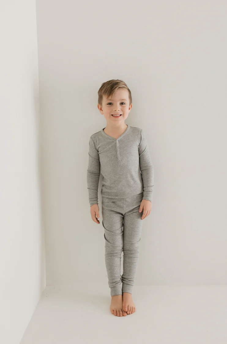 Bamboo Two Piece Pajamas | Ribbed Grey - Image 2