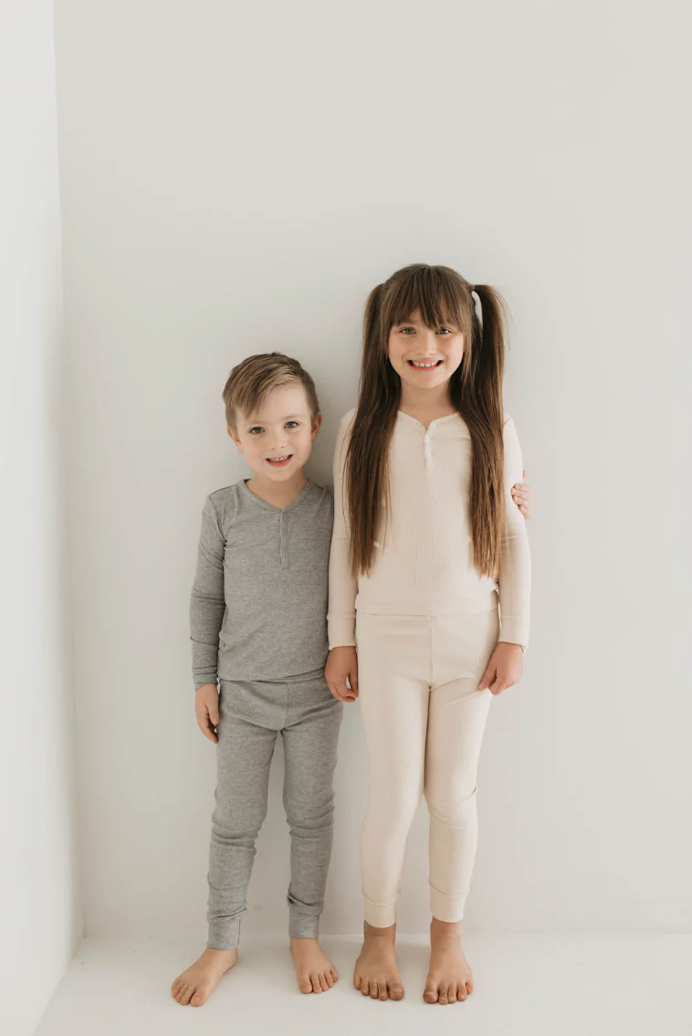Bamboo Two Piece Pajamas | Ribbed Grey - Image 3