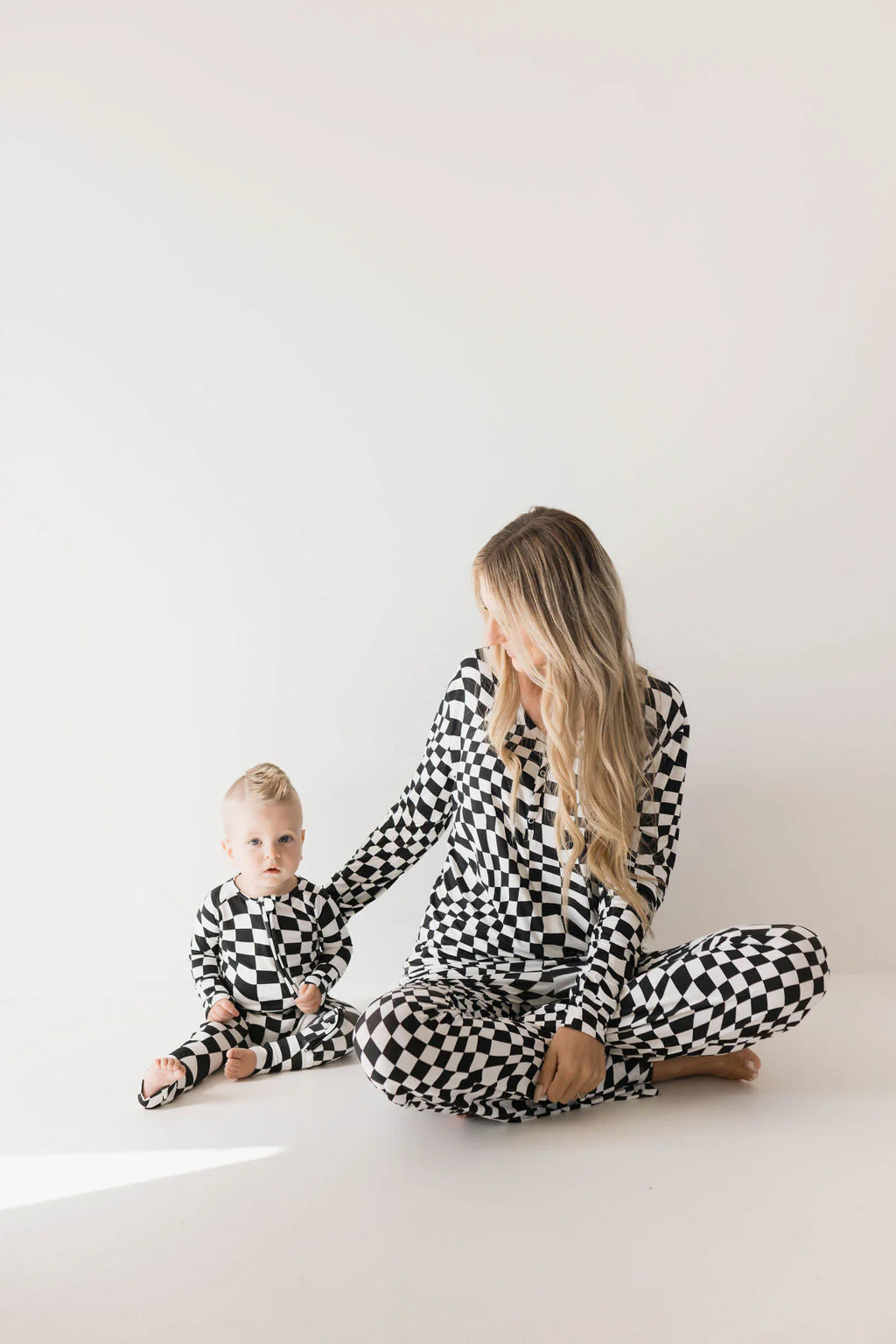 Bamboo Zip Pajamas | Black & White Wavy Checkerboard - Image 6