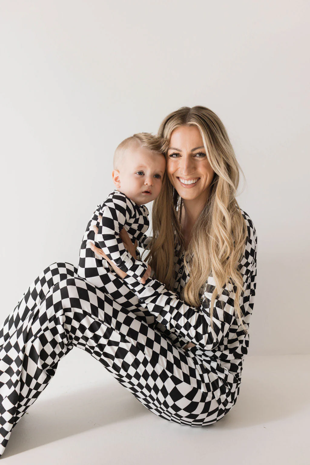 Bamboo Zip Pajamas | Black & White Wavy Checkerboard - Image 7