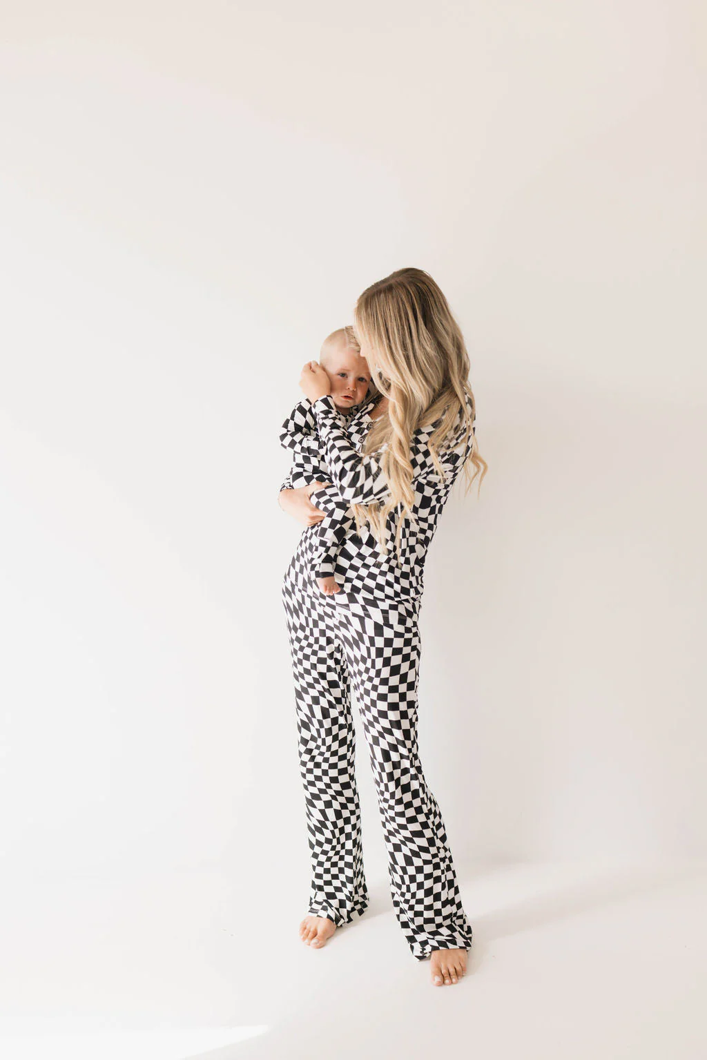 Bamboo Zip Pajamas | Black & White Wavy Checkerboard - Image 8
