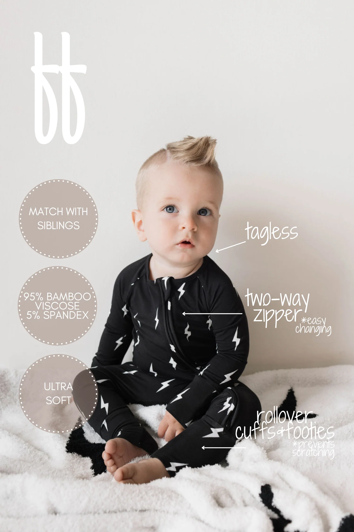 Bamboo Zip Pajamas | Midnight Lightning Bolt - Image 2