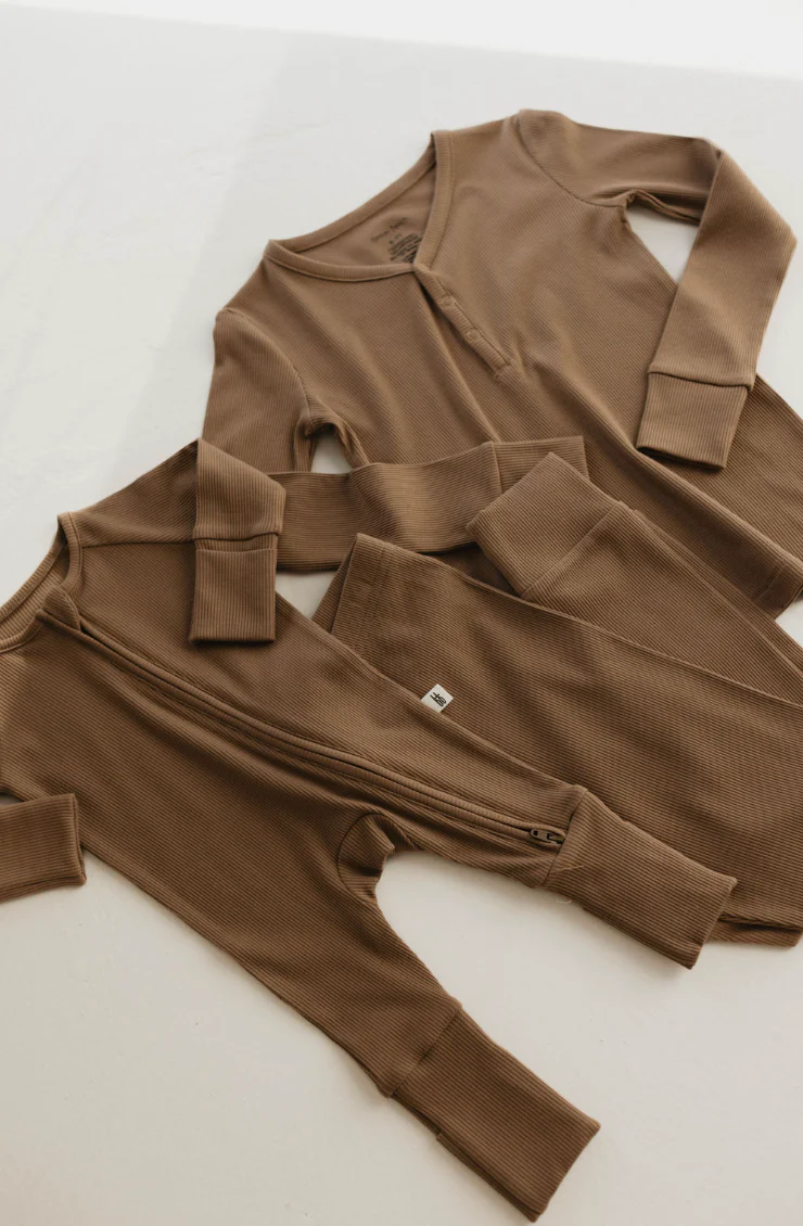 Bamboo Zip Pajamas | Ribbed Milk Chocolate - Image 4