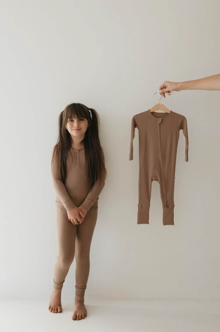 Bamboo Zip Pajamas | Ribbed Milk Chocolate - Image 5