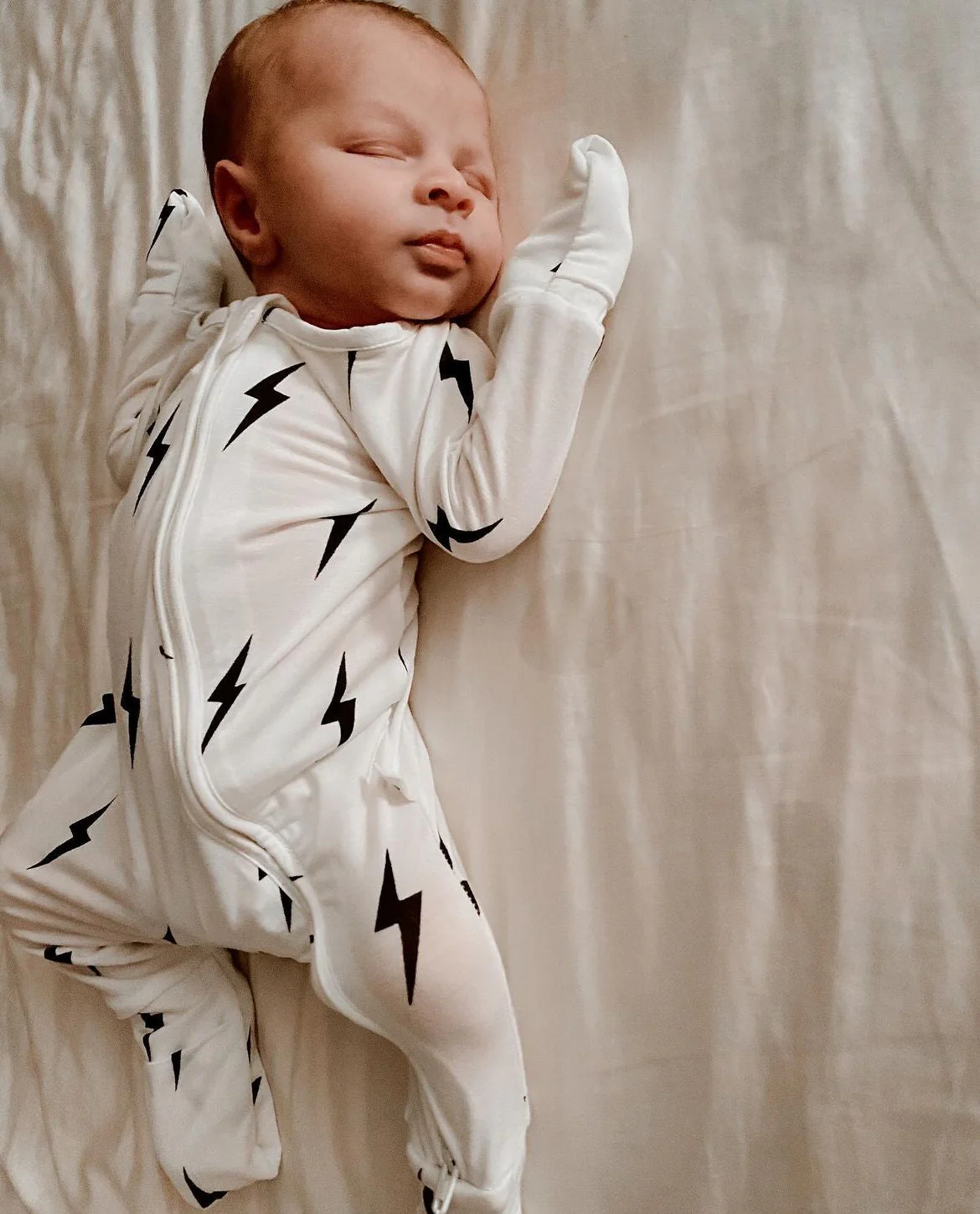 Bamboo Zip Pajamas | White & Black Lightning Bolt - Image 2