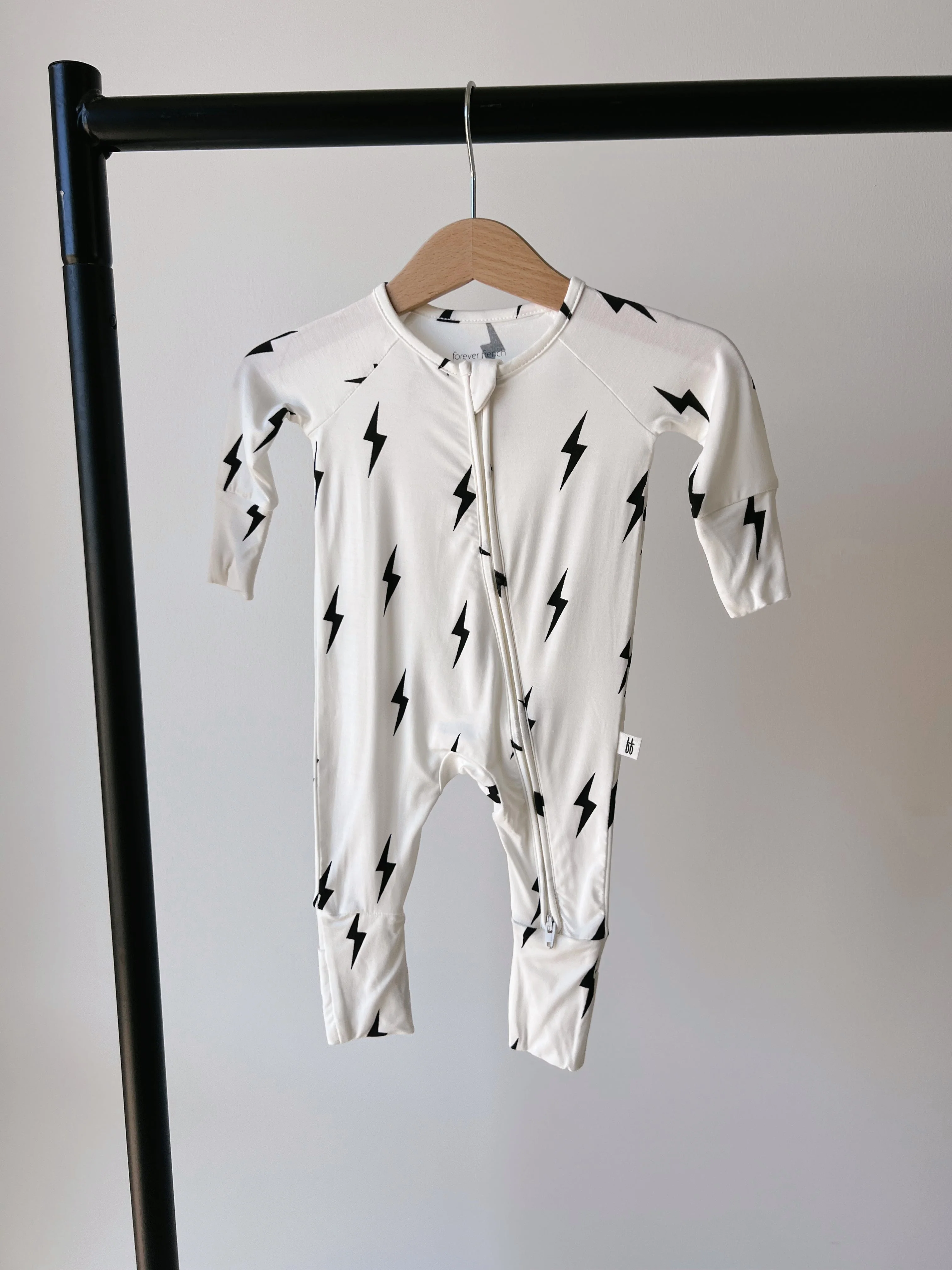 Bamboo Zip Pajamas | White & Black Lightning Bolt - Image 7