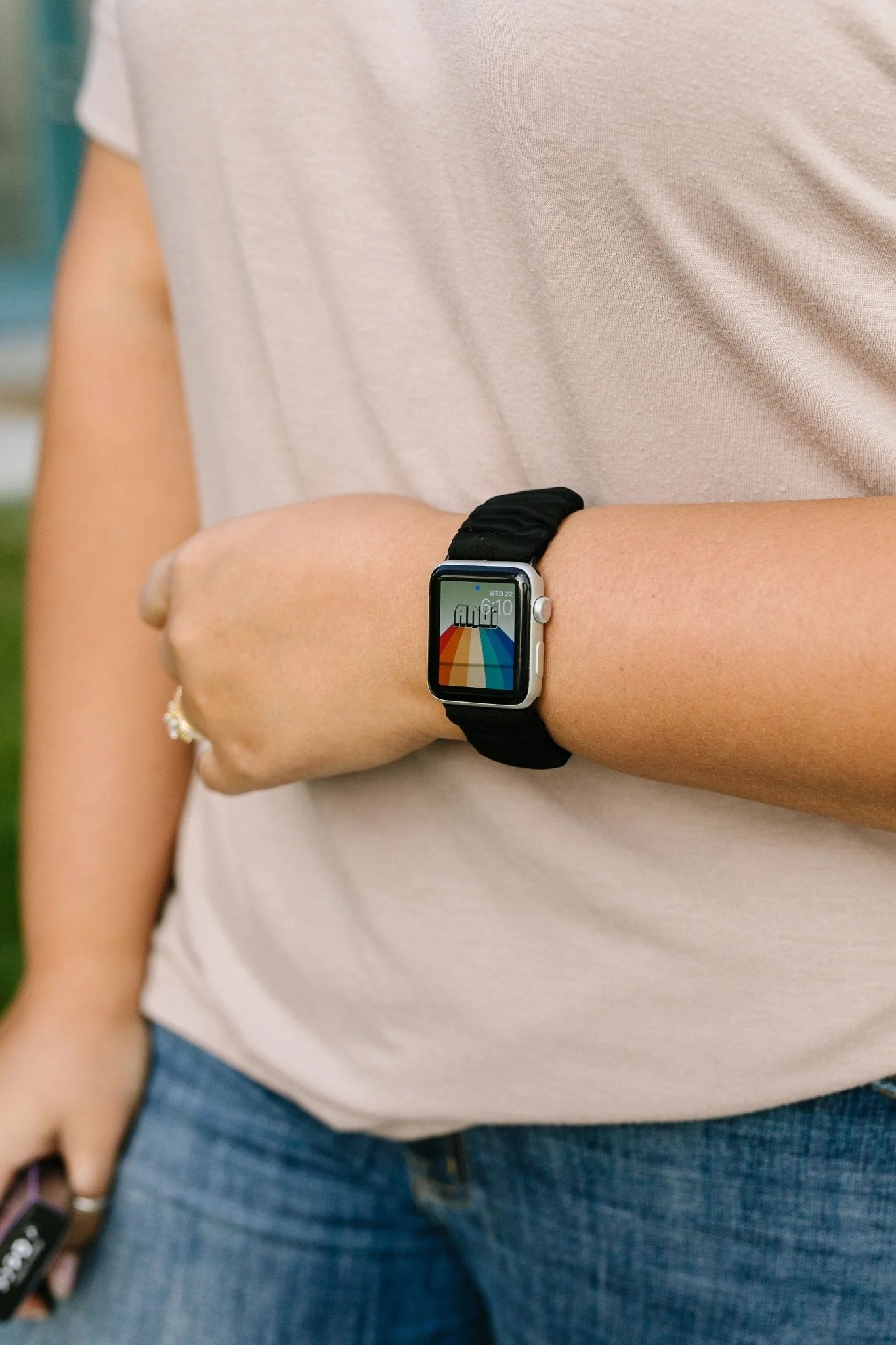 Black Athletic Scrunchie Band Compatible with Apple Watch - Image 7