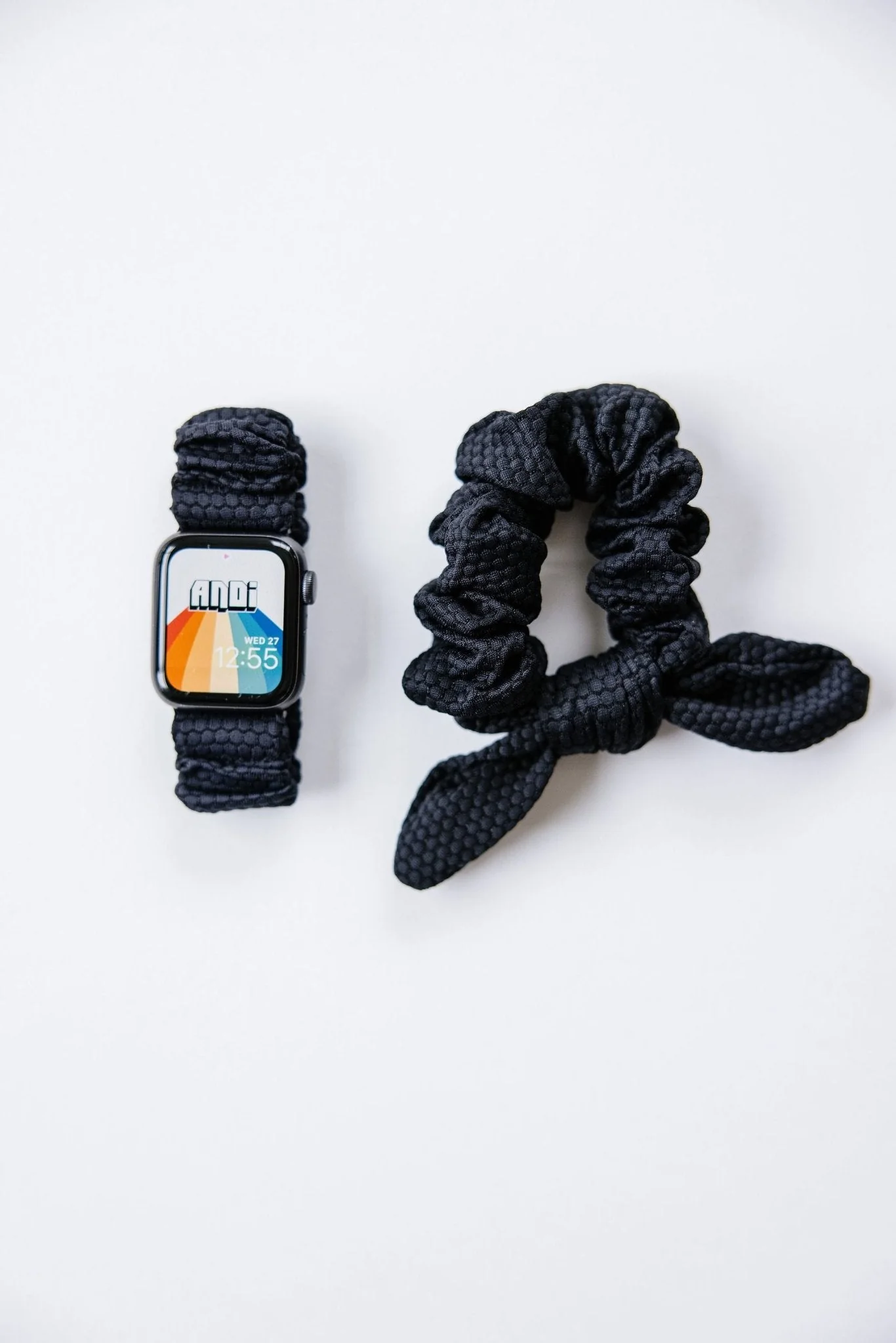 Black Hexagon Athletic Scrunchie Band Compatible with Apple Watch - Image 2
