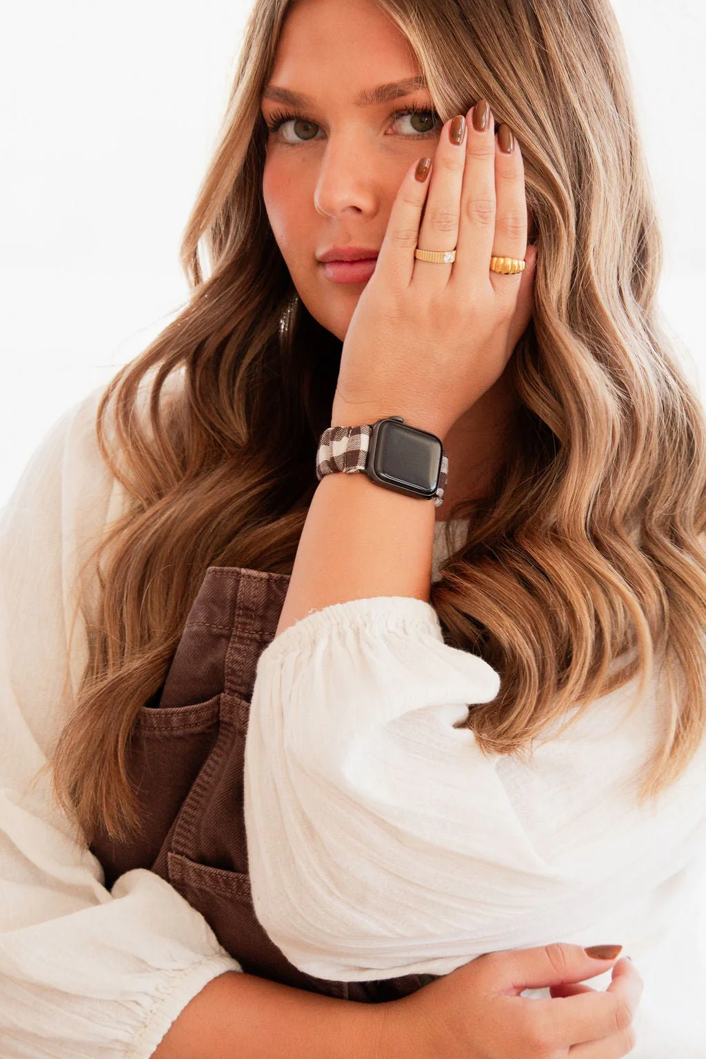 Brown Gingham Scrunchie Band Compatible with Apple Watch - Image 5