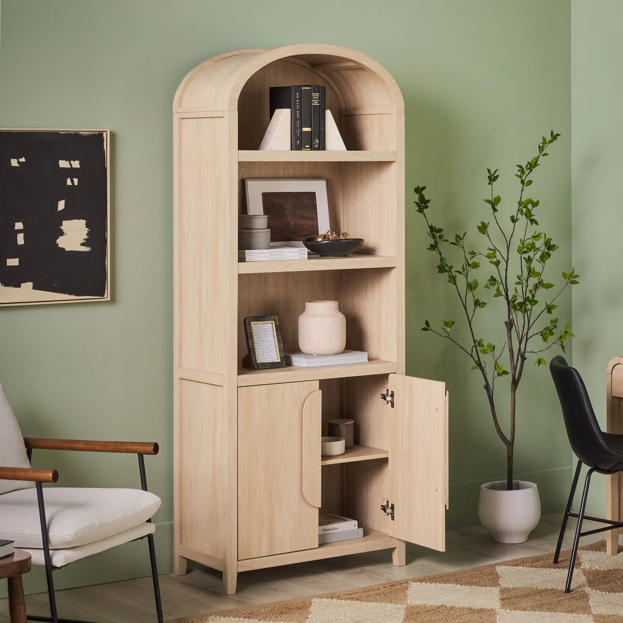 Chantelle Modern Arched Bookshelf with Cabinet - Image 4
