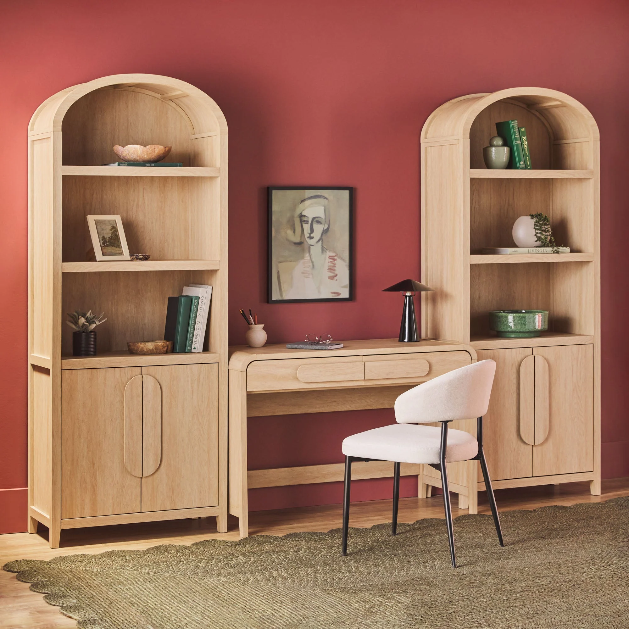Chantelle Modern Arched Bookshelf with Cabinet - Image 5