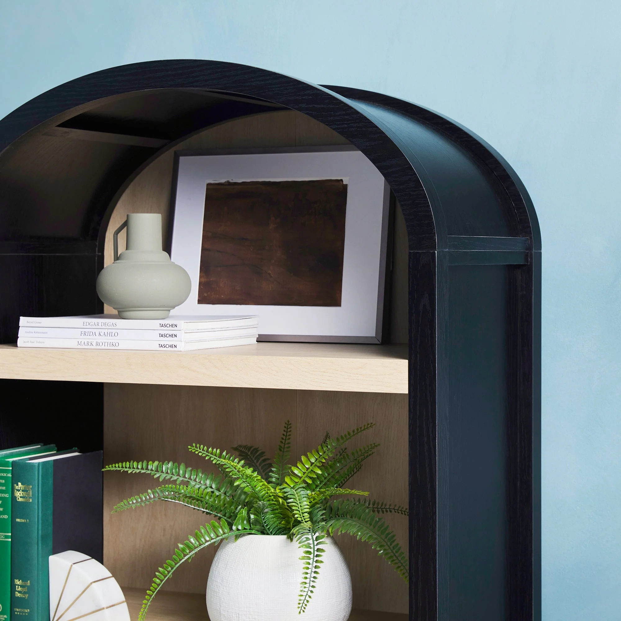 Chantelle Modern Arched Bookshelf with Cabinet - Image 7