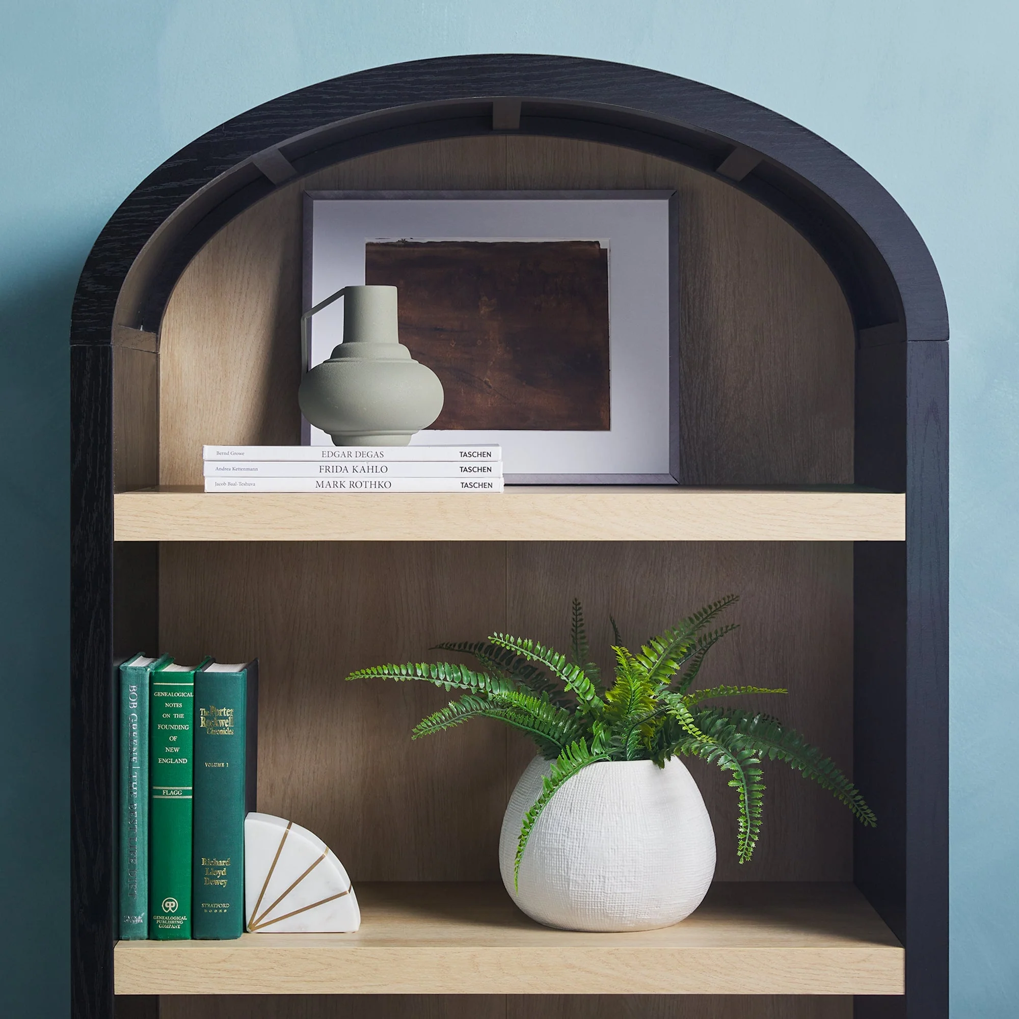 Chantelle Modern Arched Bookshelf with Cabinet - Image 9