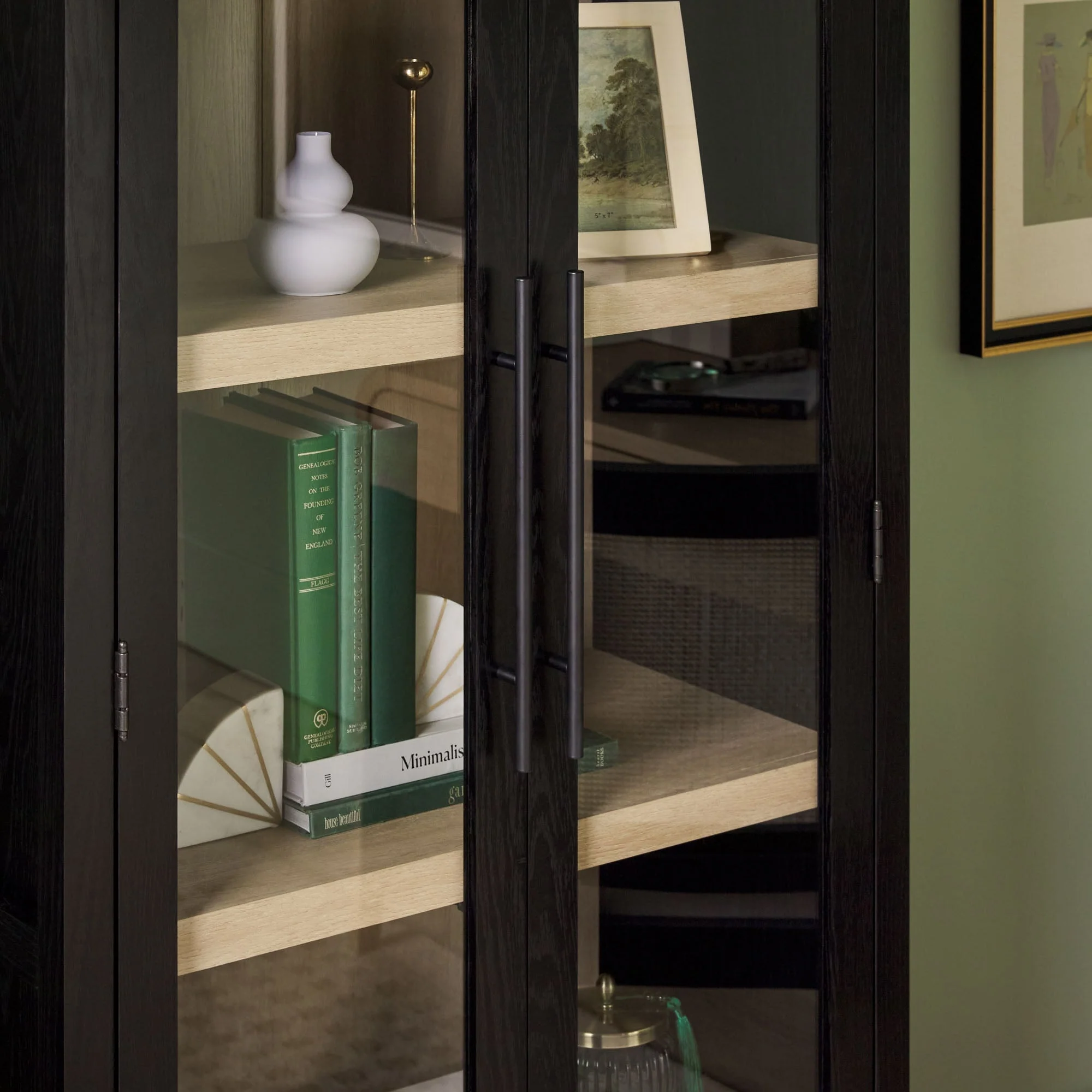 Chantelle Modern Arched Bookshelf with Glass Doors - Image 3