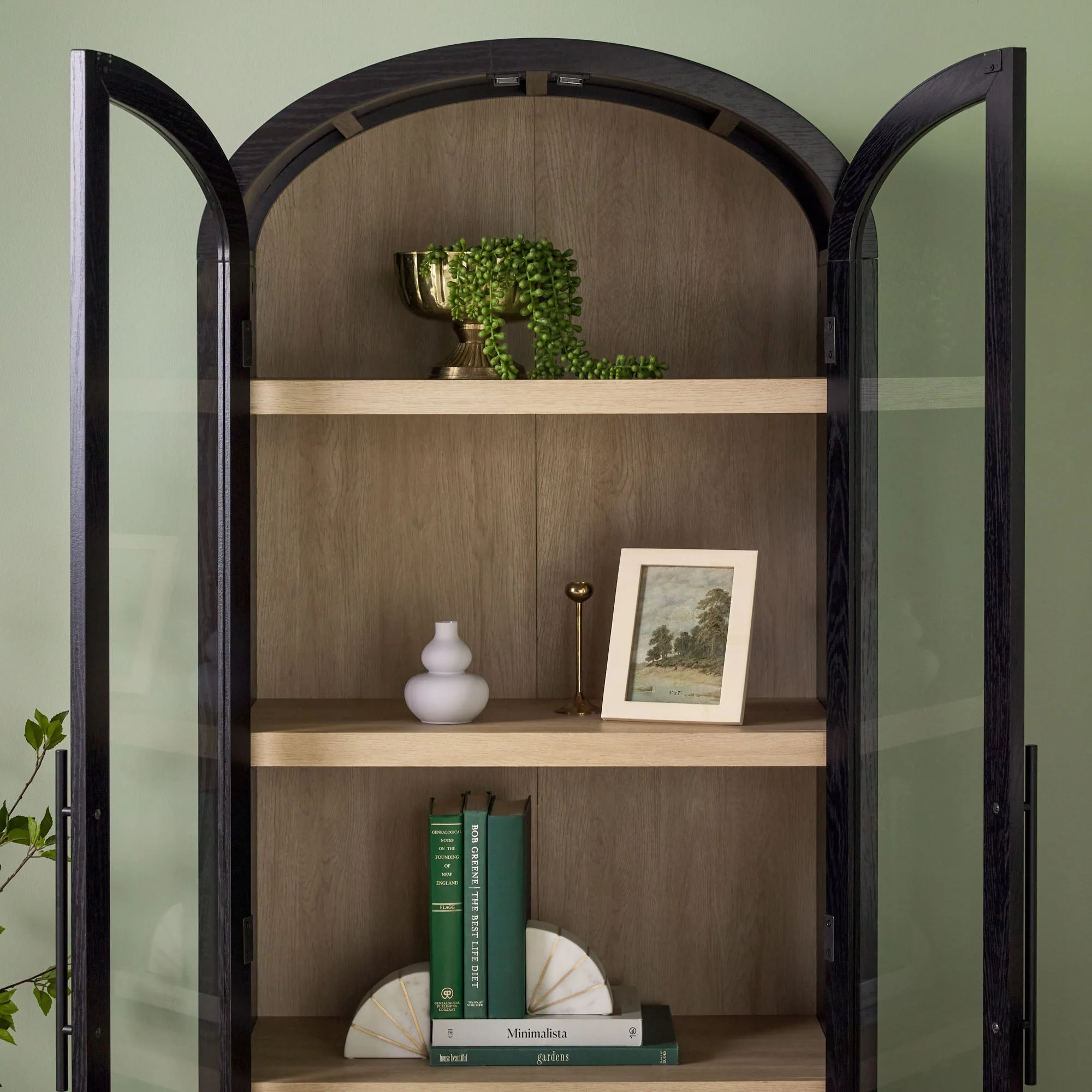 Chantelle Modern Arched Bookshelf with Glass Doors - Image 5
