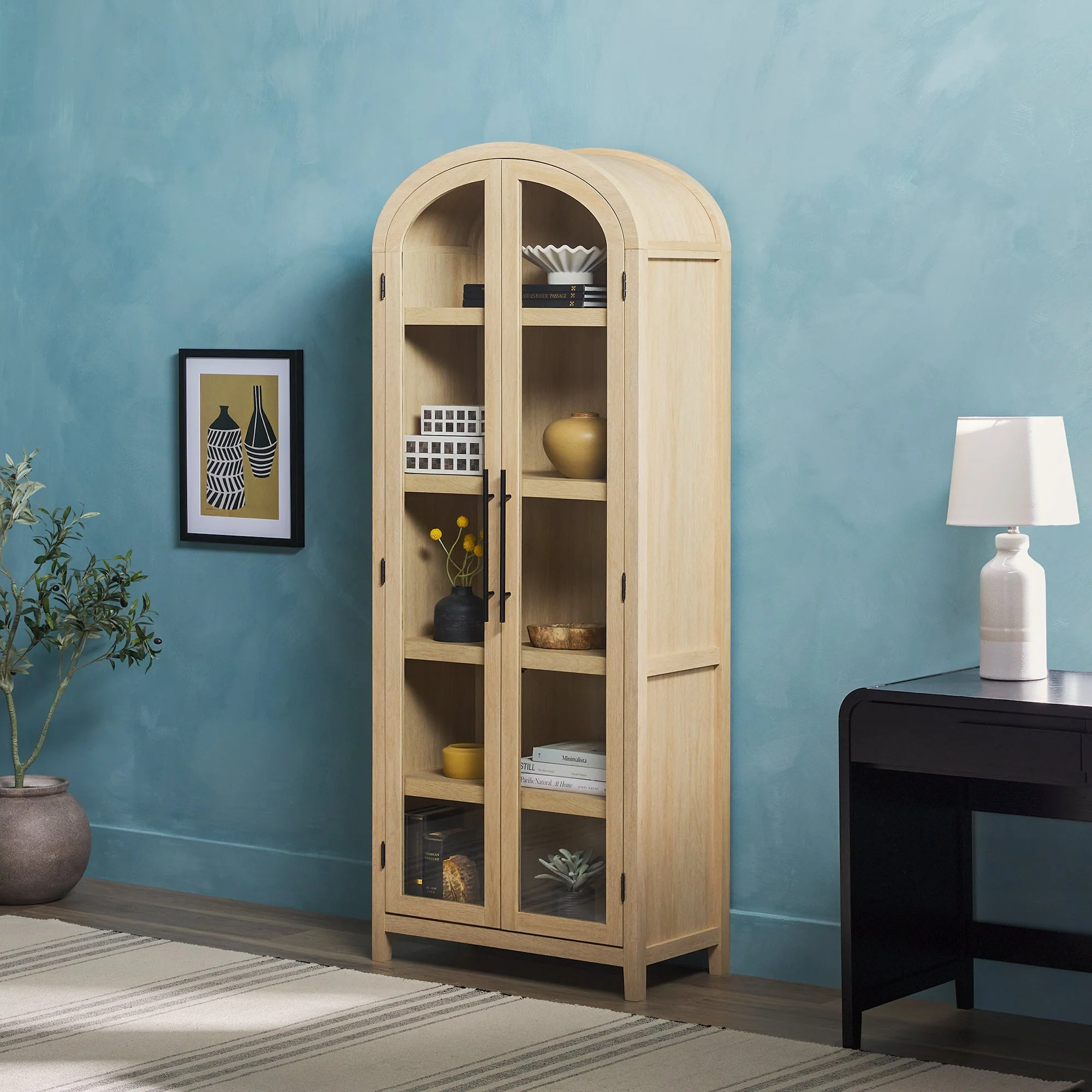 Chantelle Modern Arched Bookshelf with Glass Doors - Image 6