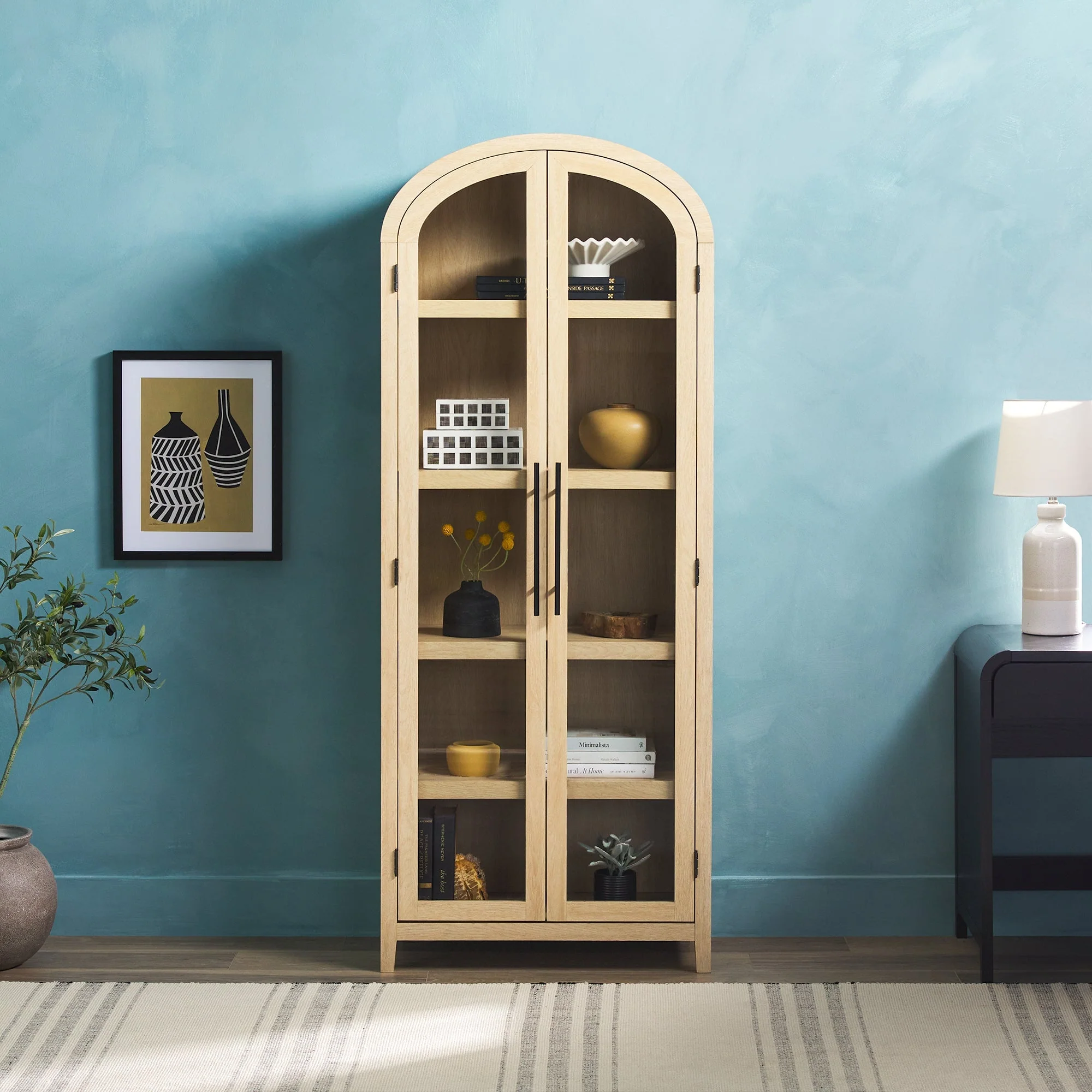 Chantelle Modern Arched Bookshelf with Glass Doors - Image 7