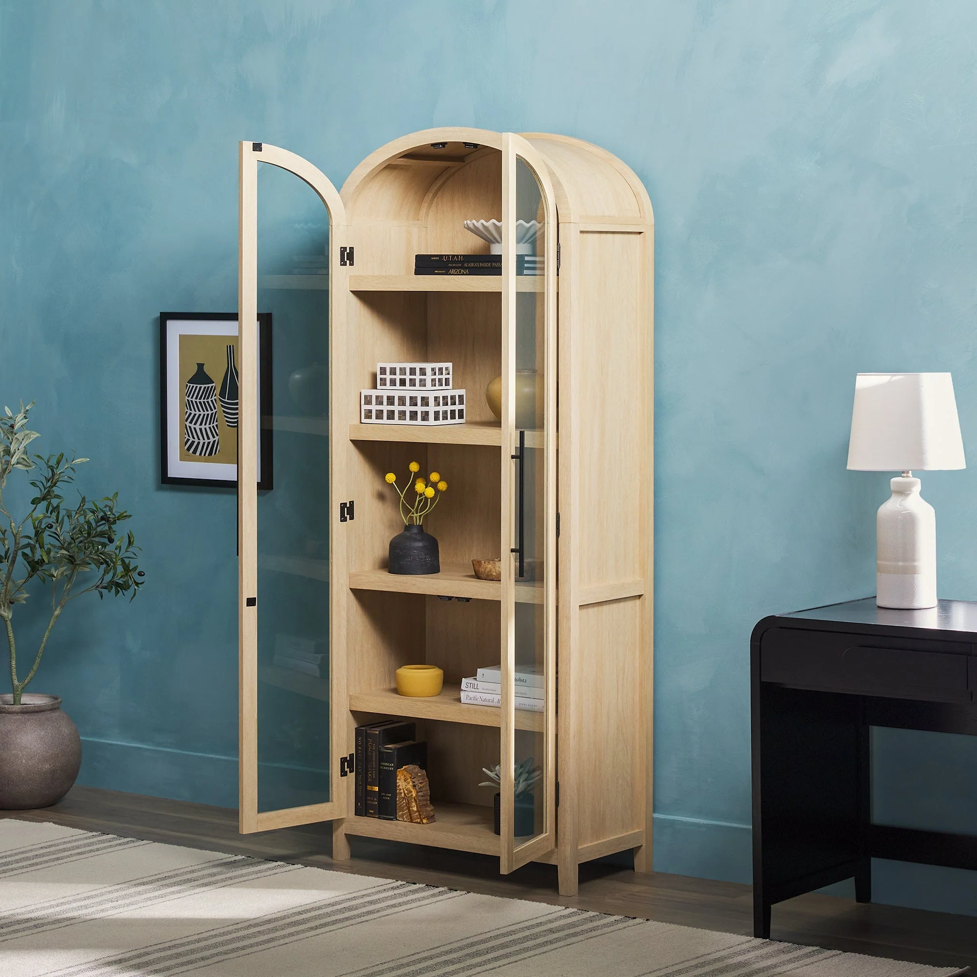 Chantelle Modern Arched Bookshelf with Glass Doors - Image 8