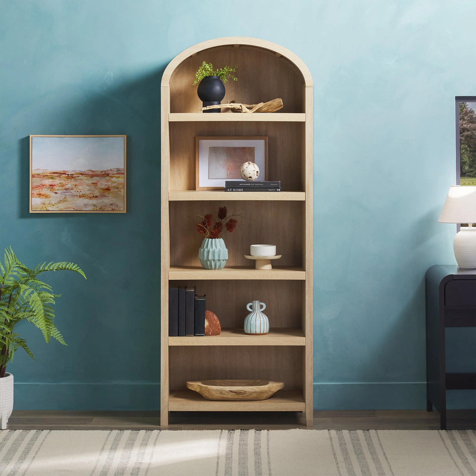 Chantelle Modern Arched Bookshelf with Open Shelves - Image 6