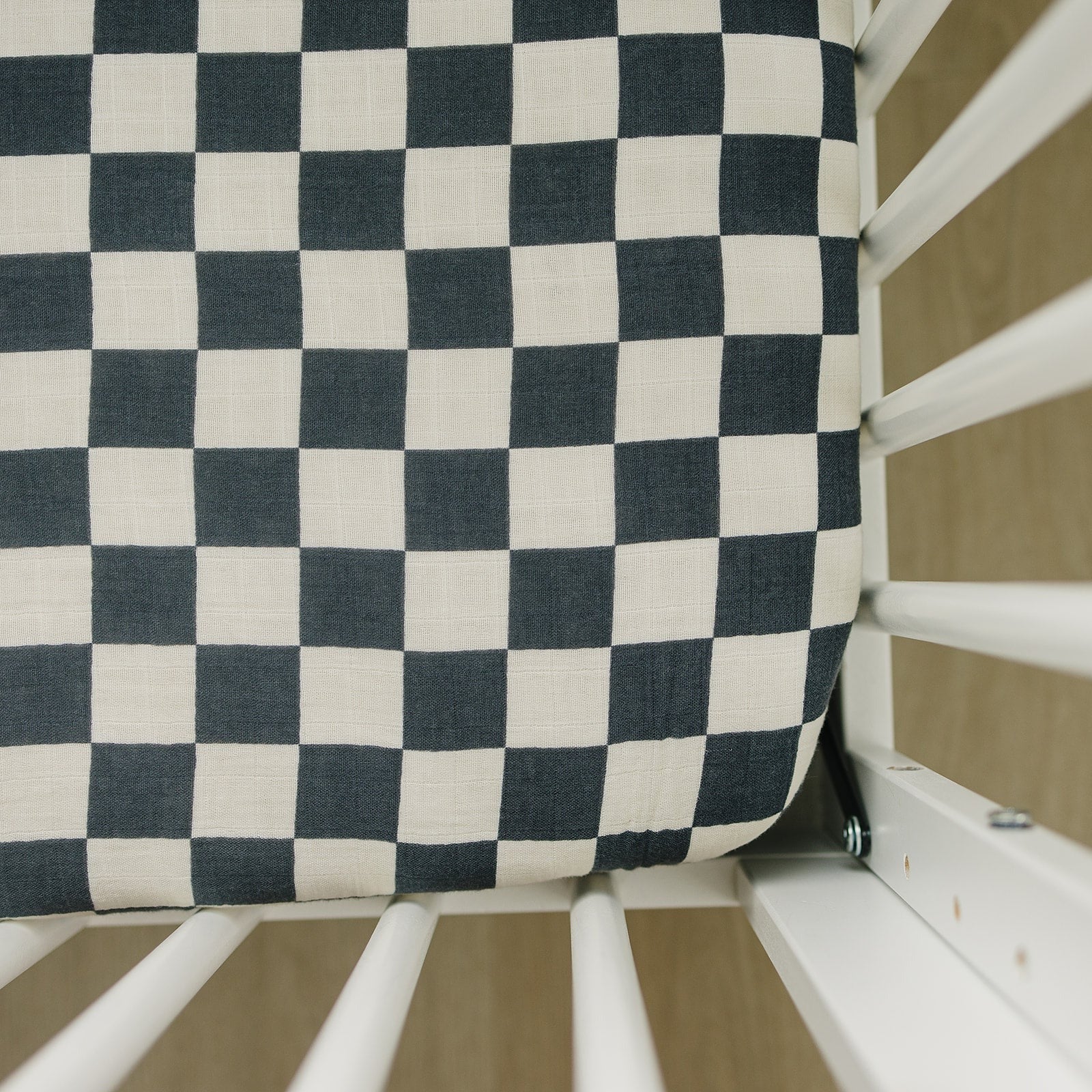Charcoal Checkered Muslin Crib Sheet - Image 3