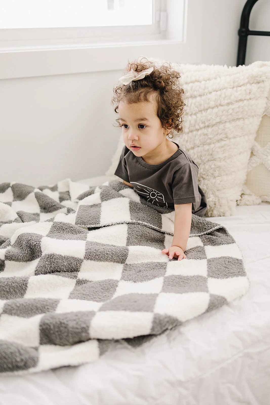 Charcoal Checkered Plush Blanket - Image 2