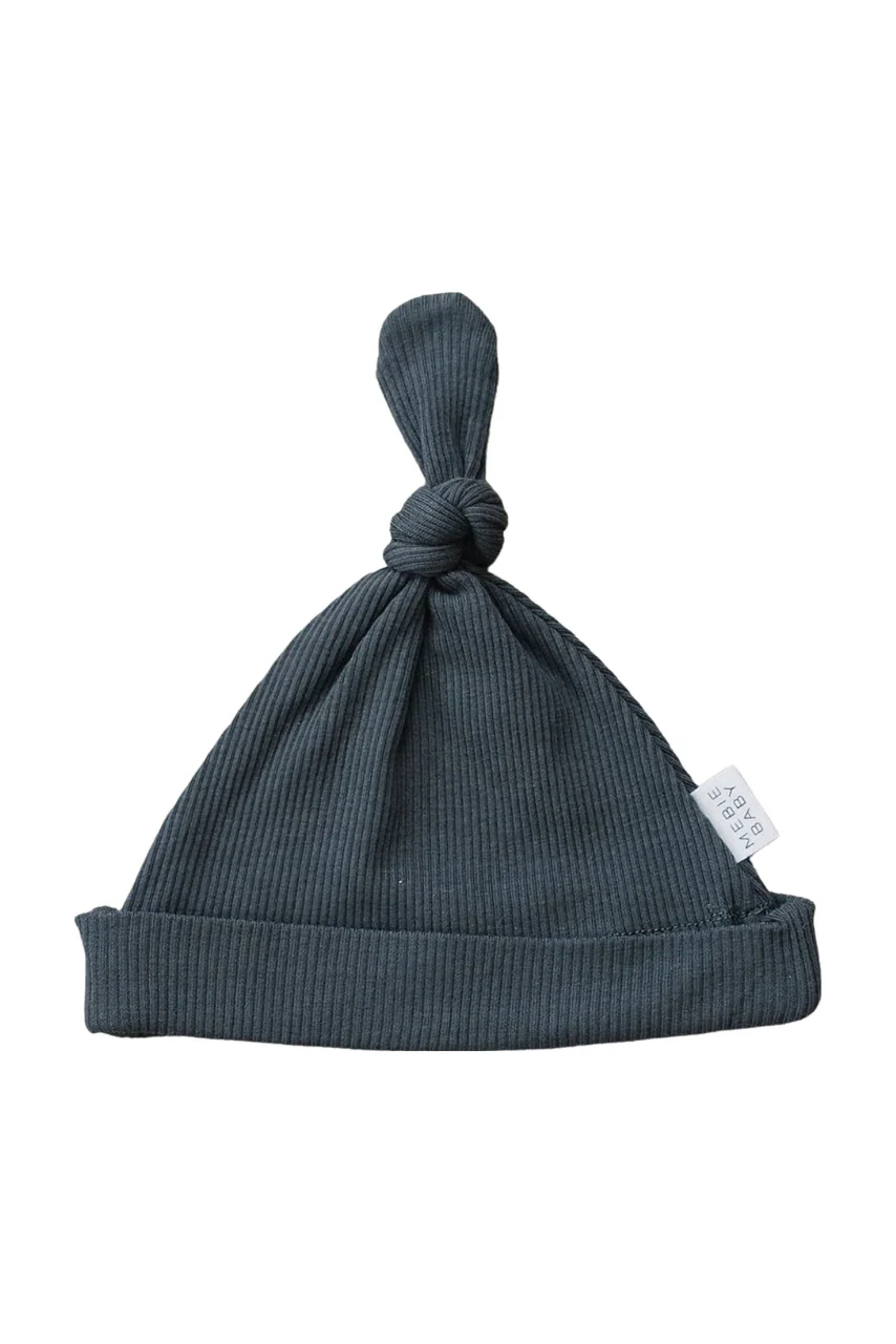 Charcoal Organic Ribbed Newborn Knot Hat - Image 2