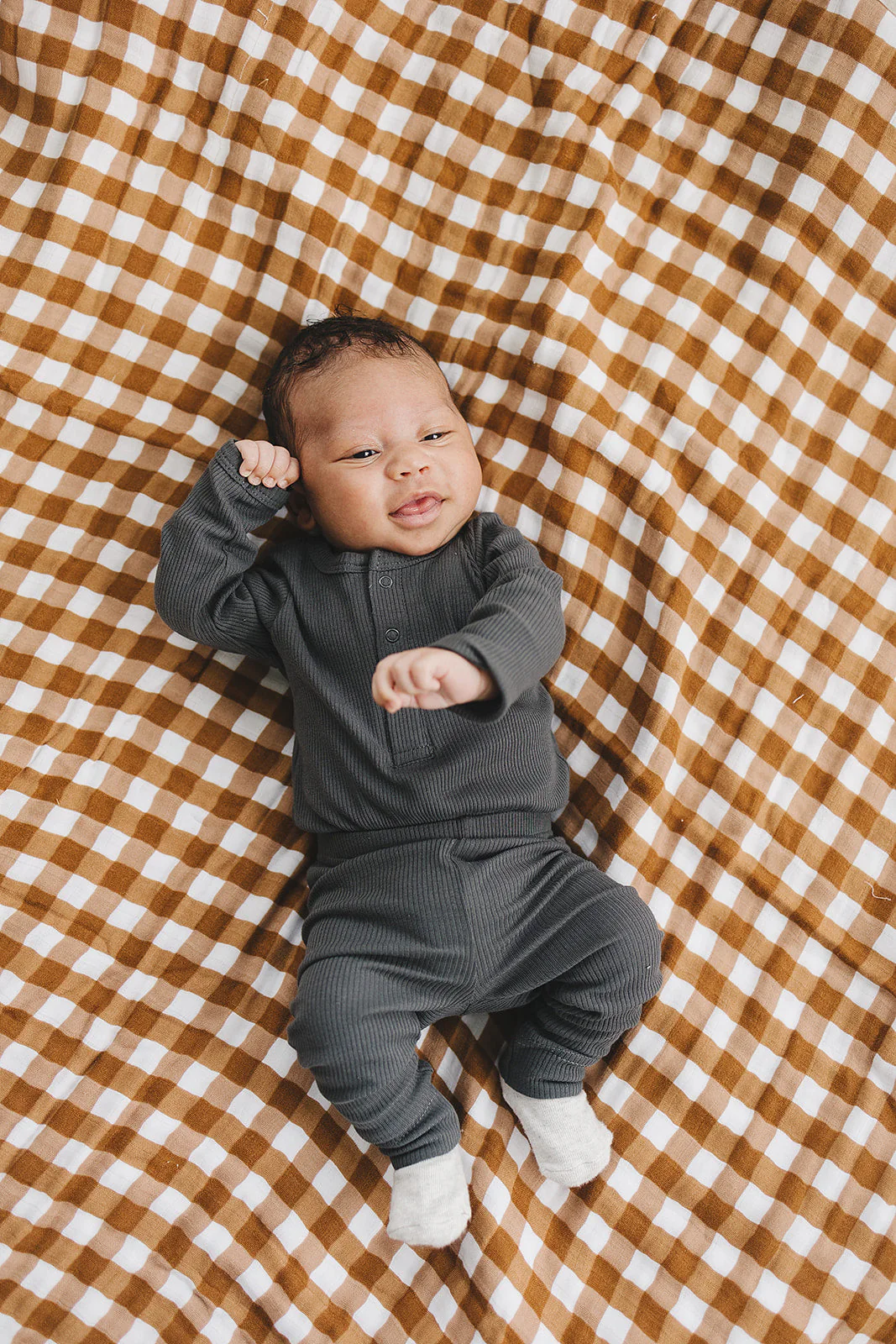 Charcoal Organic Snap Long Sleeve Ribbed Bodysuit - Image 2