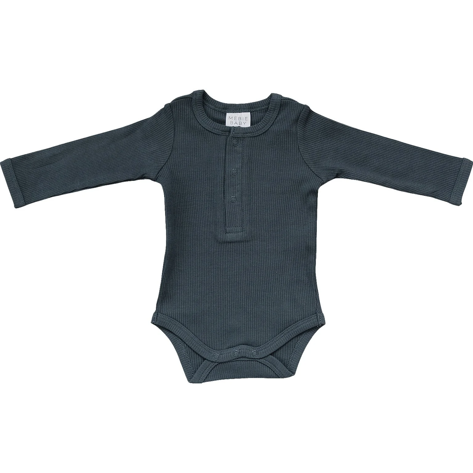 Charcoal Organic Snap Long Sleeve Ribbed Bodysuit - Image 4