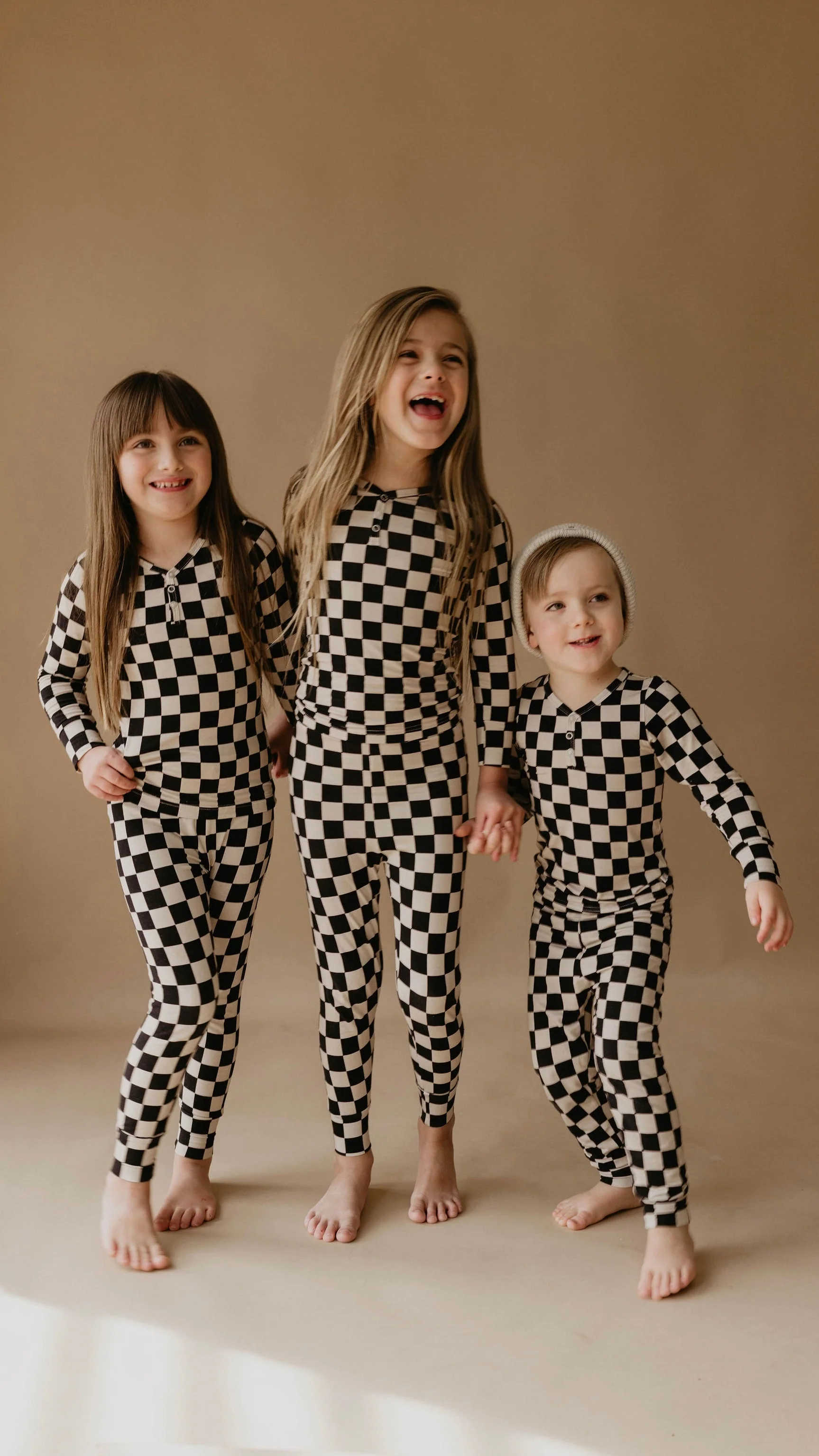 Children's Bamboo Two Piece Pajamas | Black Checkered