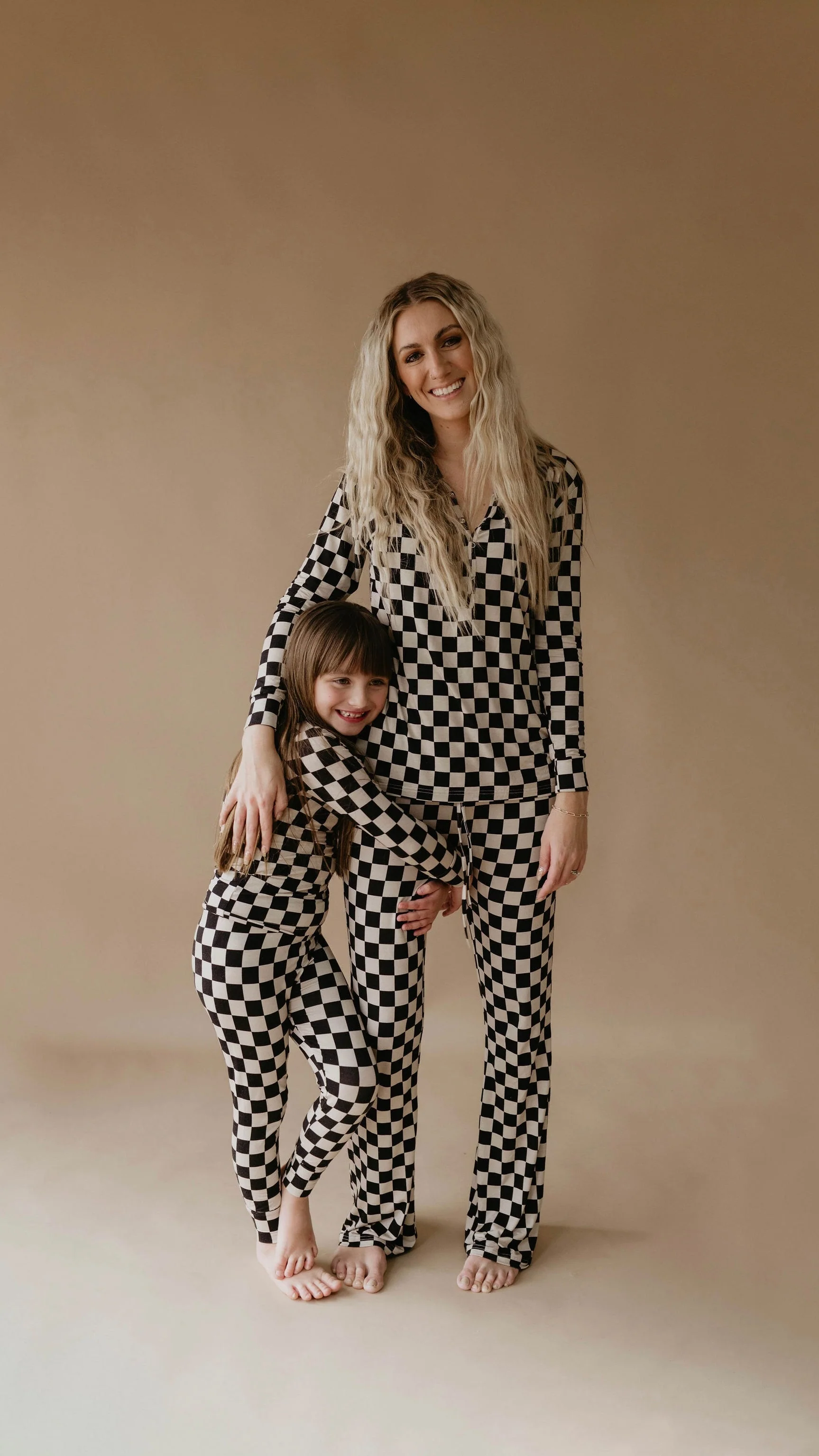 Children's Bamboo Two Piece Pajamas | Black Checkered - Image 4
