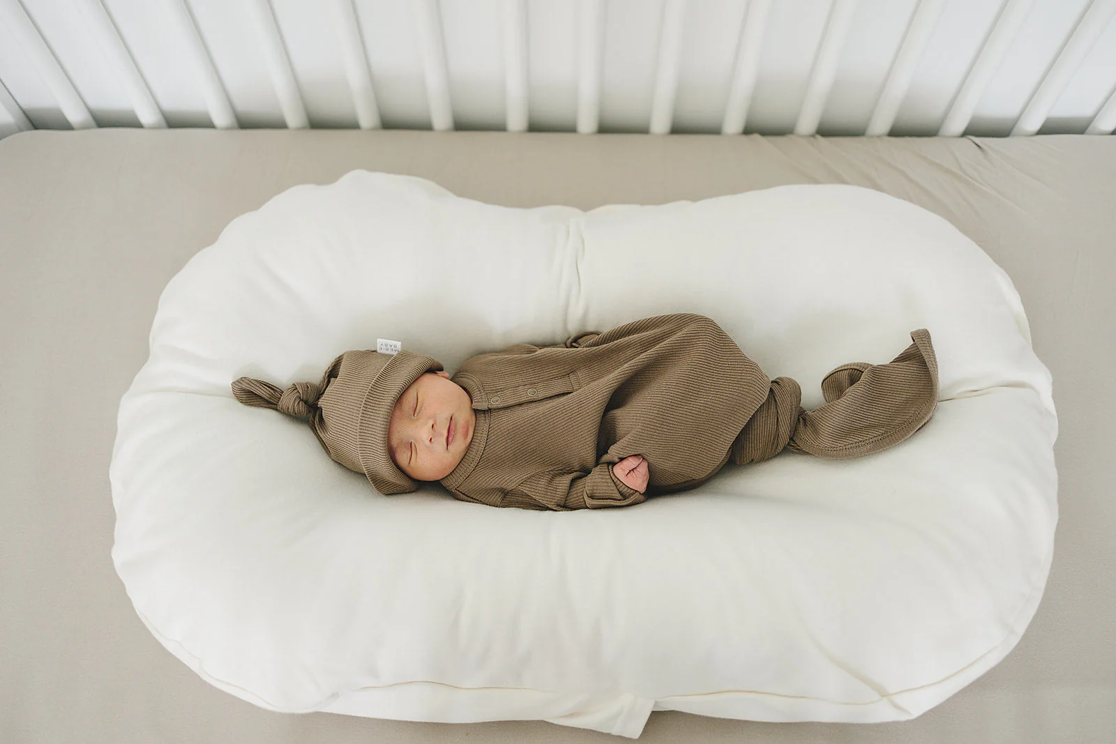 Cocoa Organic Ribbed Newborn Knot Hat - Image 2