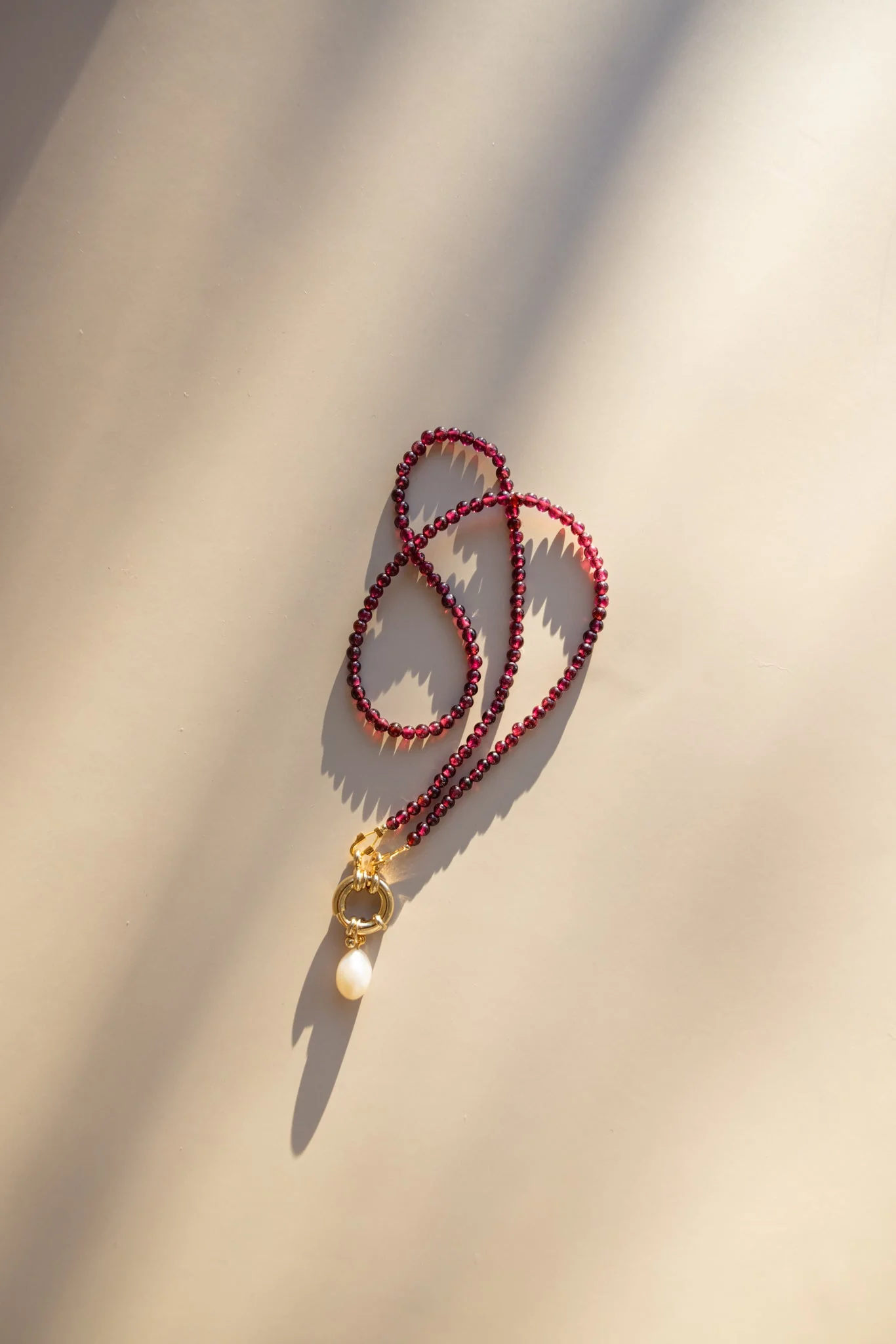 Deep Red Garnet Gemstone Necklace + Pearl Pendant - Image 3