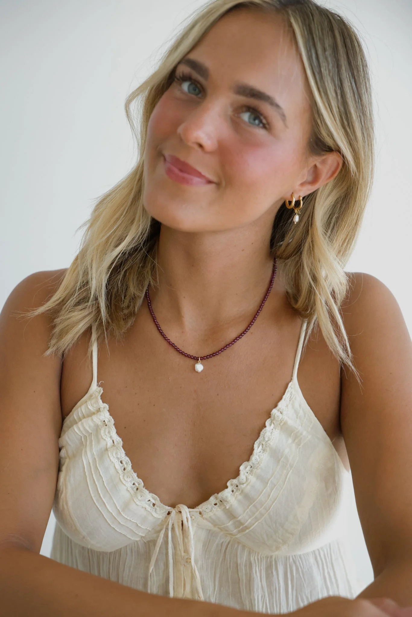 Deep Red Garnet Gemstone Necklace + Pearl Pendant - Image 6