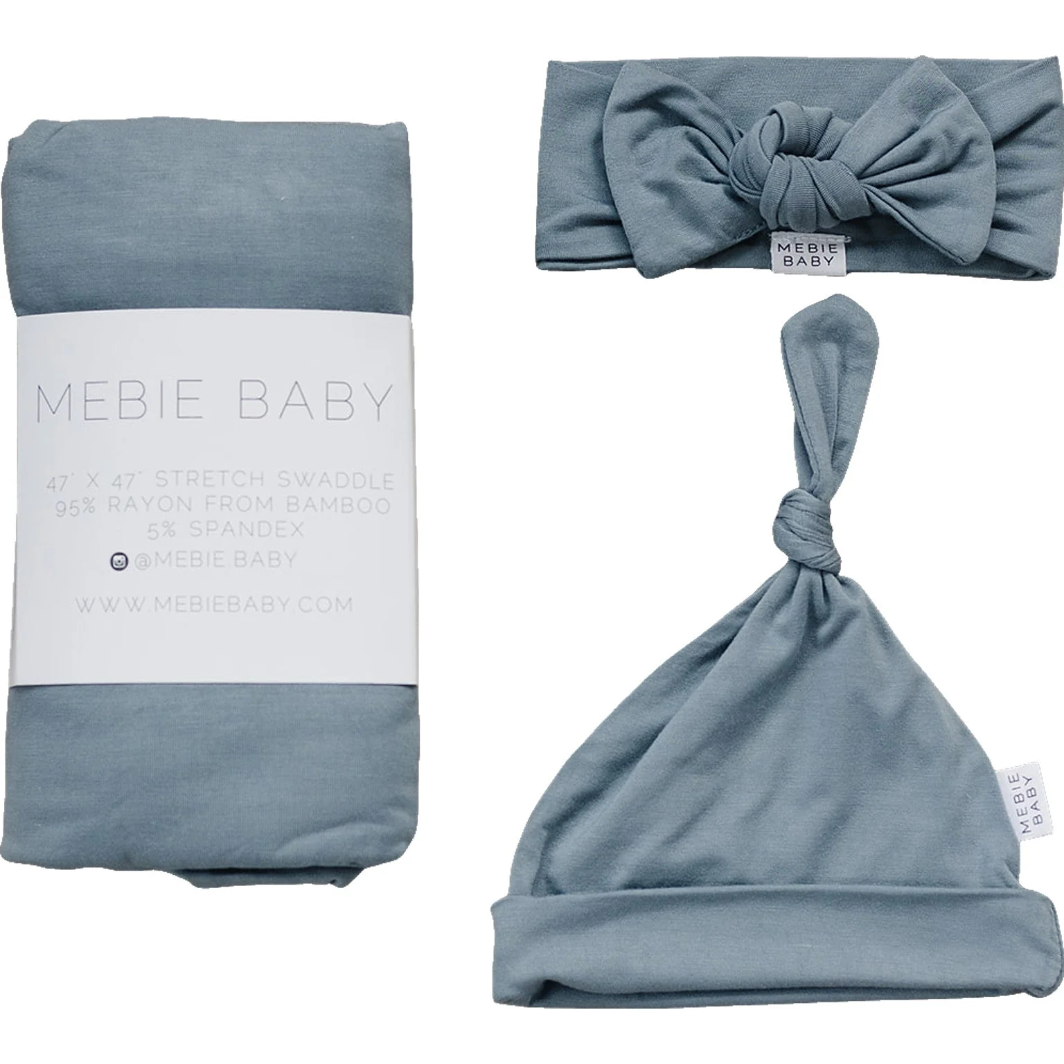 Dusty Blue Bamboo Hat OR Head Wrap Set - Image 3
