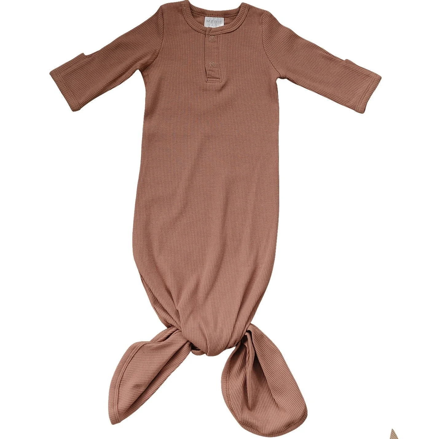 Dusty Rose Organic Cotton Ribbed Knot Gown - Image 3