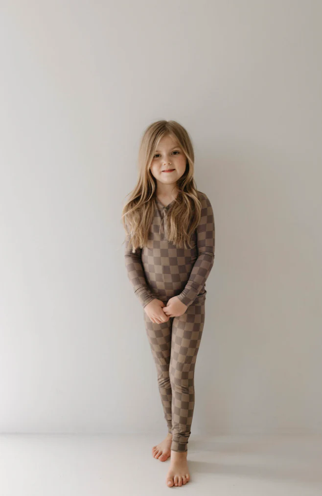 Faded Brown Checkerboard | Bamboo Two Piece Pajama - Image 2