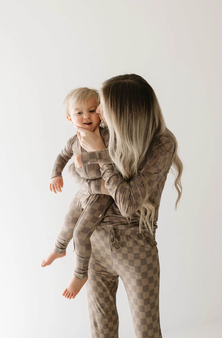 Faded Brown Checkerboard  | Bamboo Zip Pajamas - Image 5