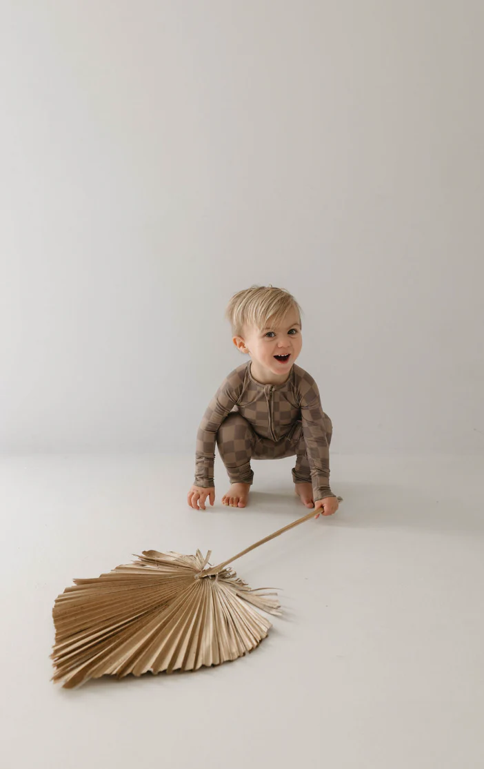 Faded Brown Checkerboard  | Bamboo Zip Pajamas - Image 6