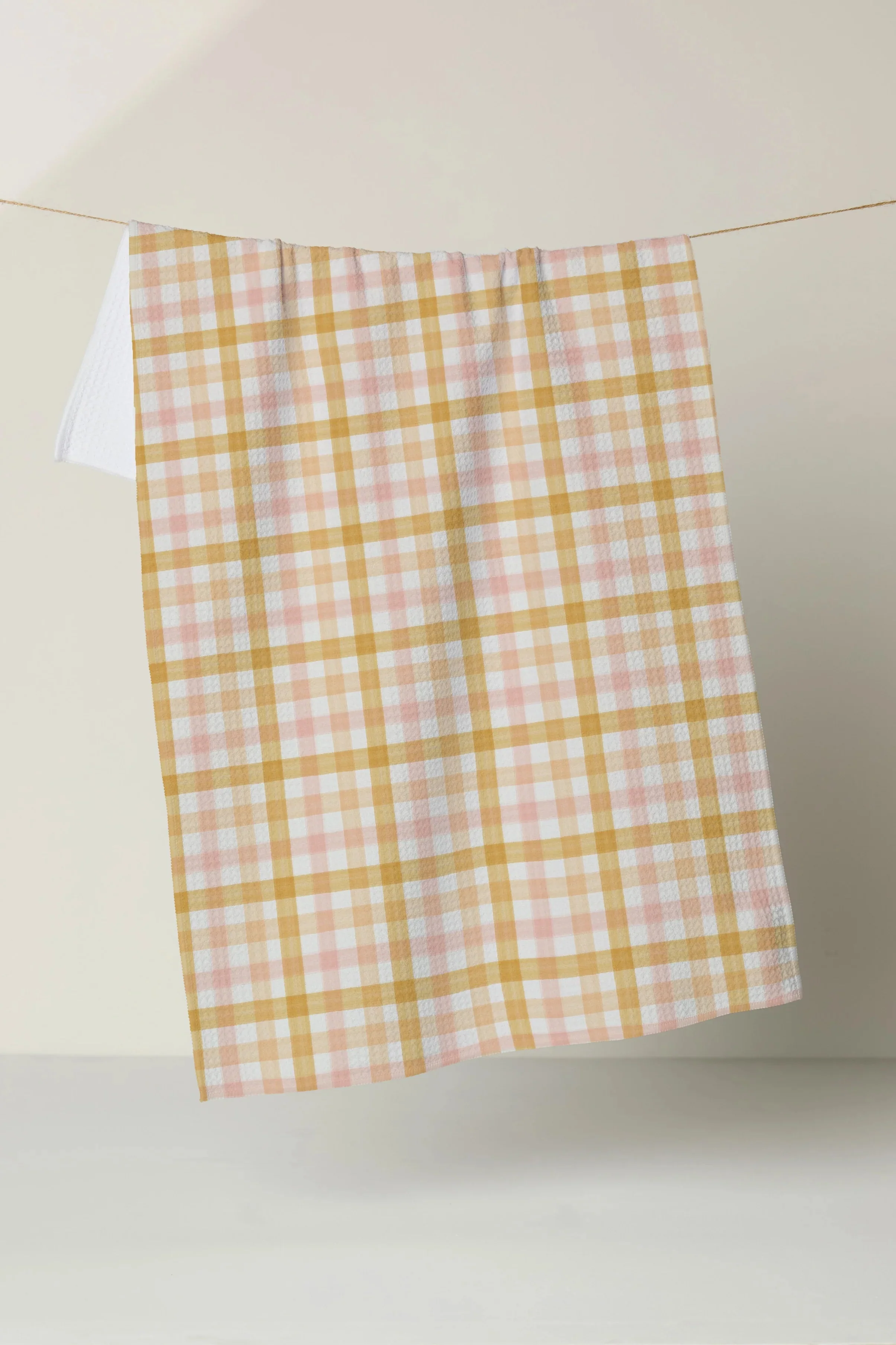 Geometry Peachy Plaid Tea Towel